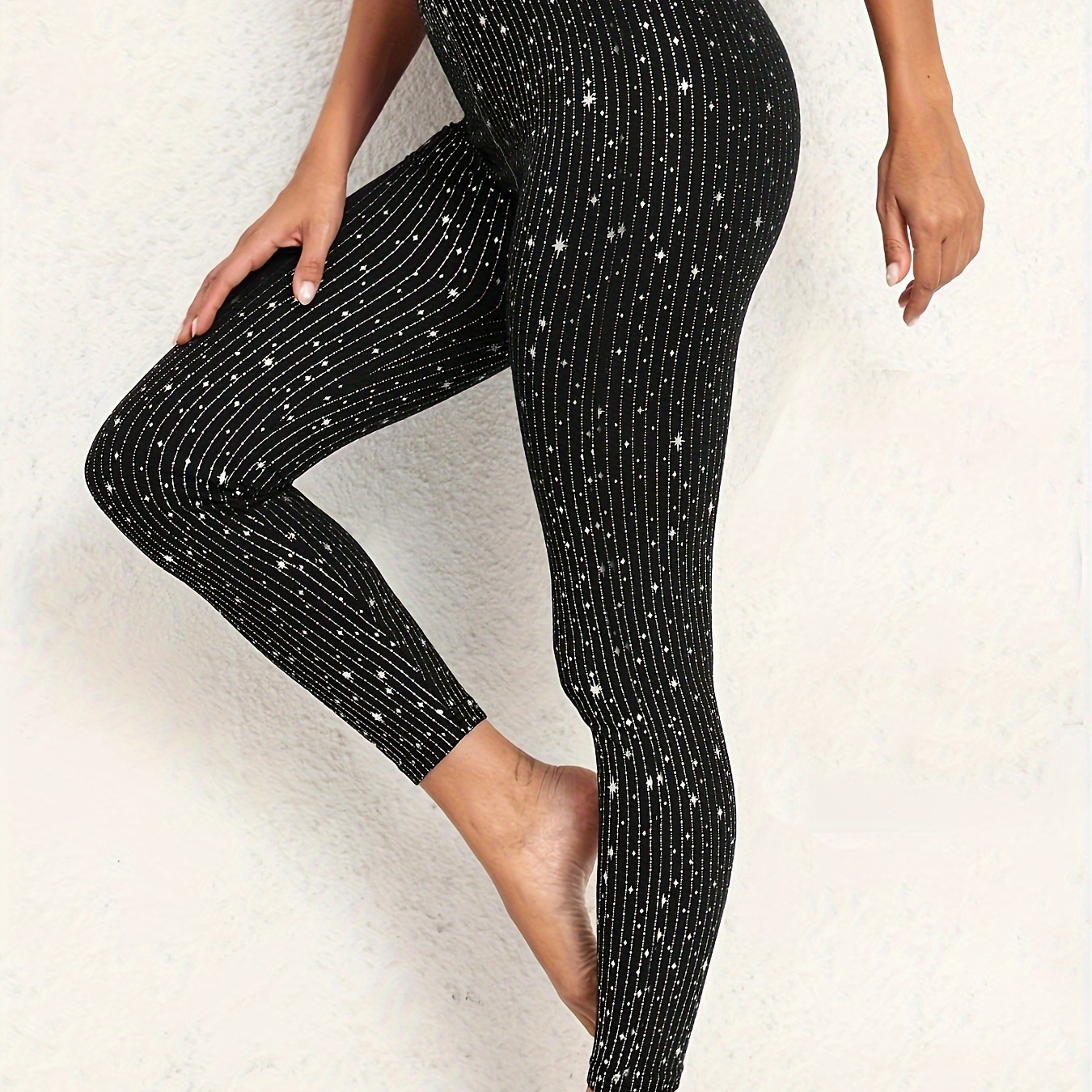 Plus Size Casual Leggings Women's Plus Glitter Star Stripe - Temu Canada