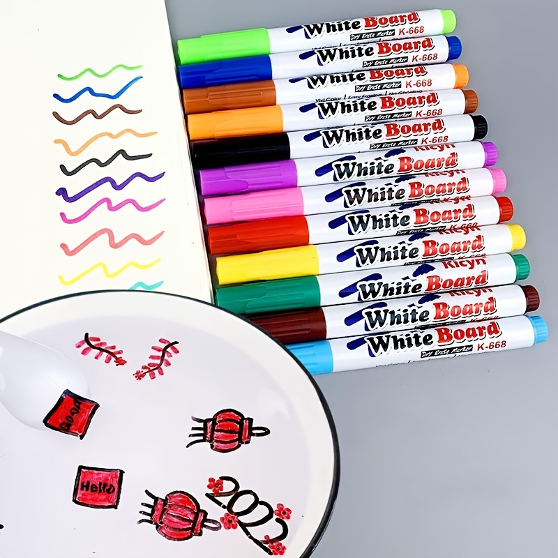 Stylo de peinture à l'eau magique, stylos de dessin Magic Doodle 4/8/12  couleurs avec étui, marqueur de tableau blanc effaçable 