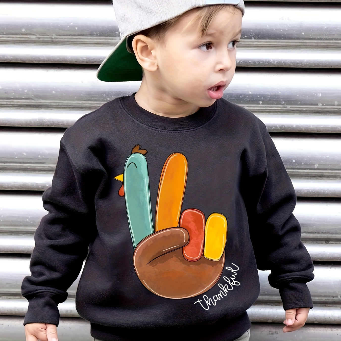 

Milkyship Boys' Cozy Fleece-lined Sweatshirt With Thankful Turkey Print - Casual Long Sleeve Pullover For Fall/winter