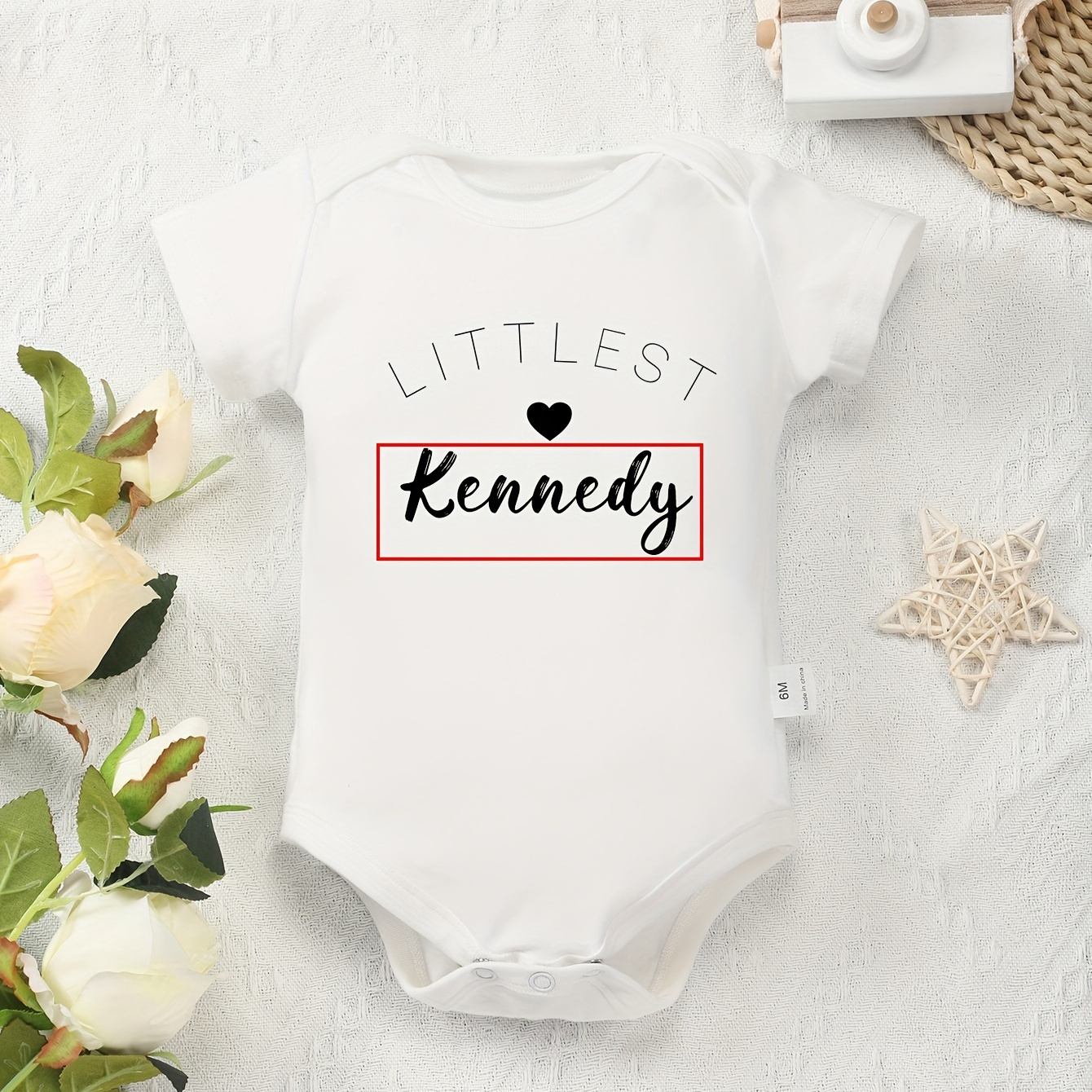 

Littlest... Customized Letter Print Baby Boys & Girls Short Sleeve Comfy Onesie, Custom Name, Baby's Personalized Clothing