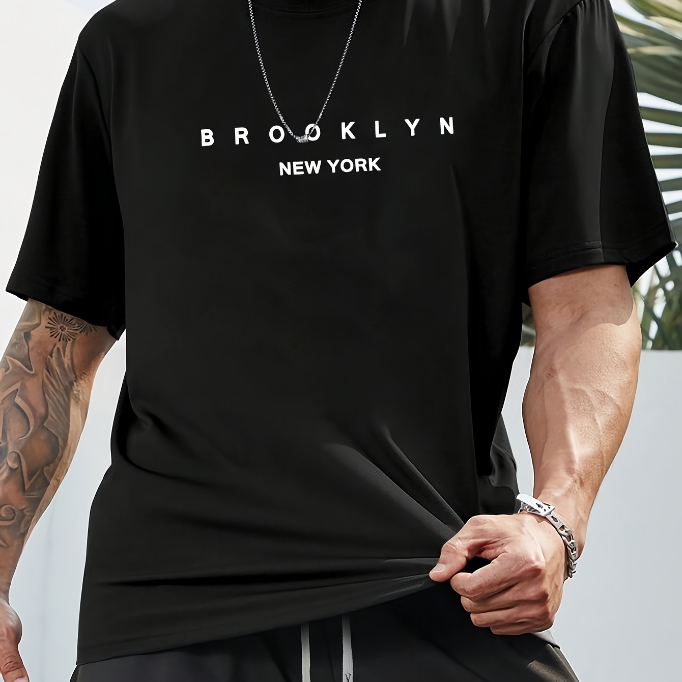 

Brooklyn Graphic Men's Short Sleeve T-shirt, Comfy Stretchy Trendy Tees For Summer, Casual Daily Style Fashion Clothing