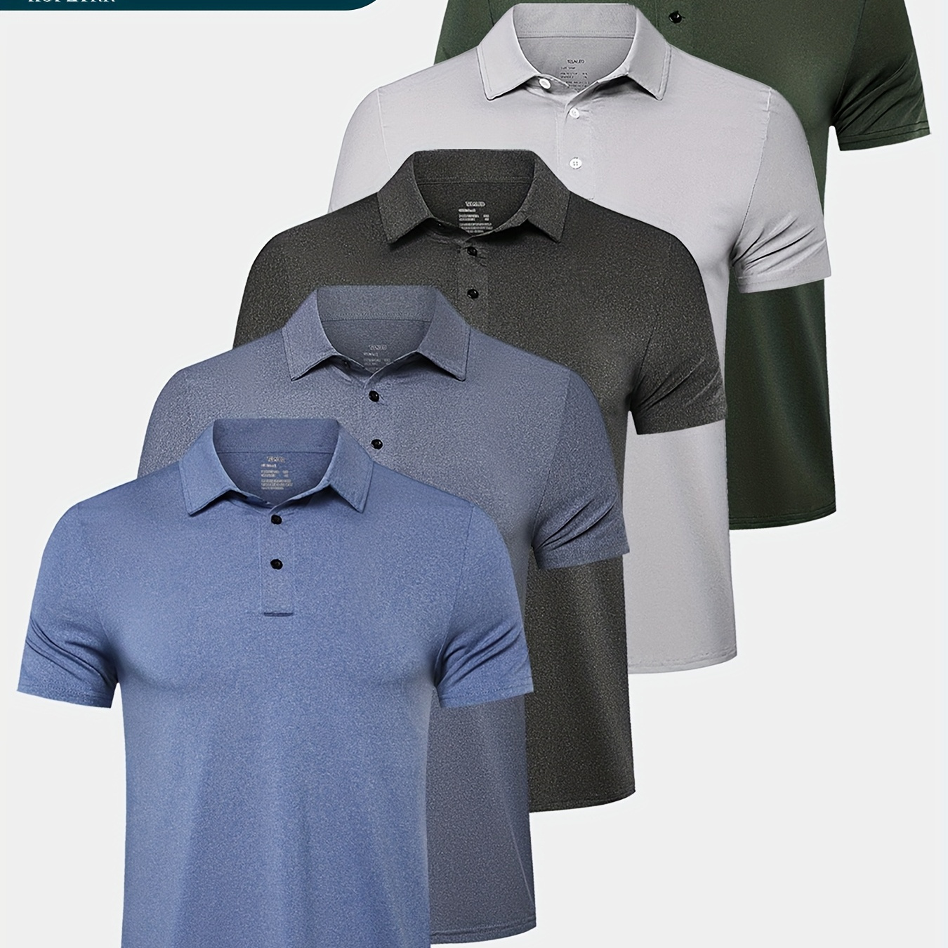 

5-pack Men's Shirts Quick Short Sleeve Golf T-shirts - Moisture Wicking Casual Workout Tops