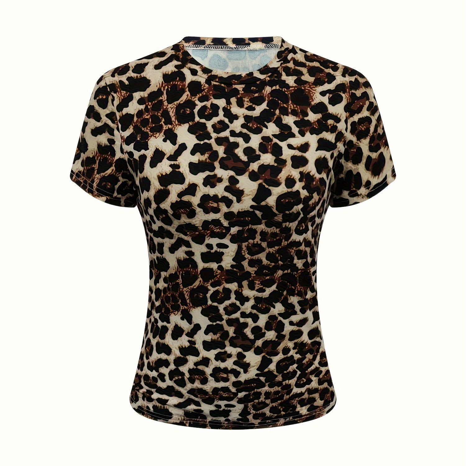 

Sexy Polyester Blouse With Leopard Print, High Elasticity, Round Neck, Machine Washable, Wear