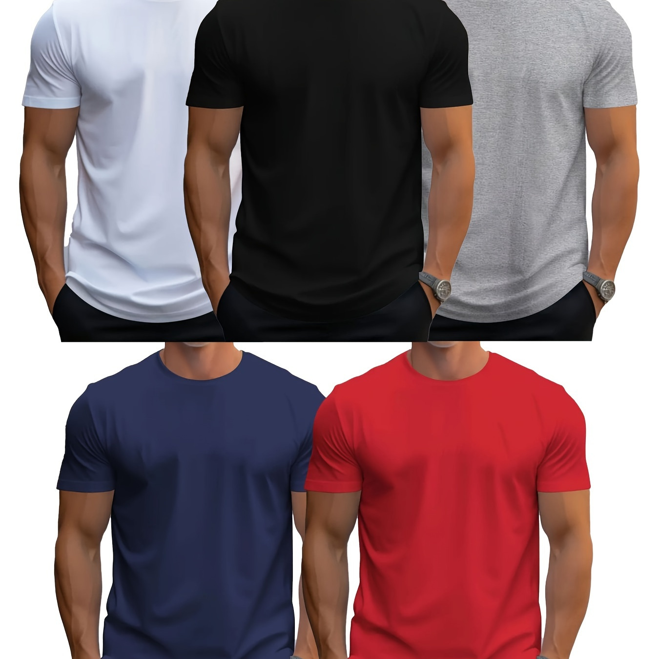 

5-piece Men's Fashionable Summer Sports T-shirts - Breathable Stretch Crew Neck, Casual Comfortable Wear For Outdoor Activities - Soft, Lightweight, Moisture-wicking Fabric