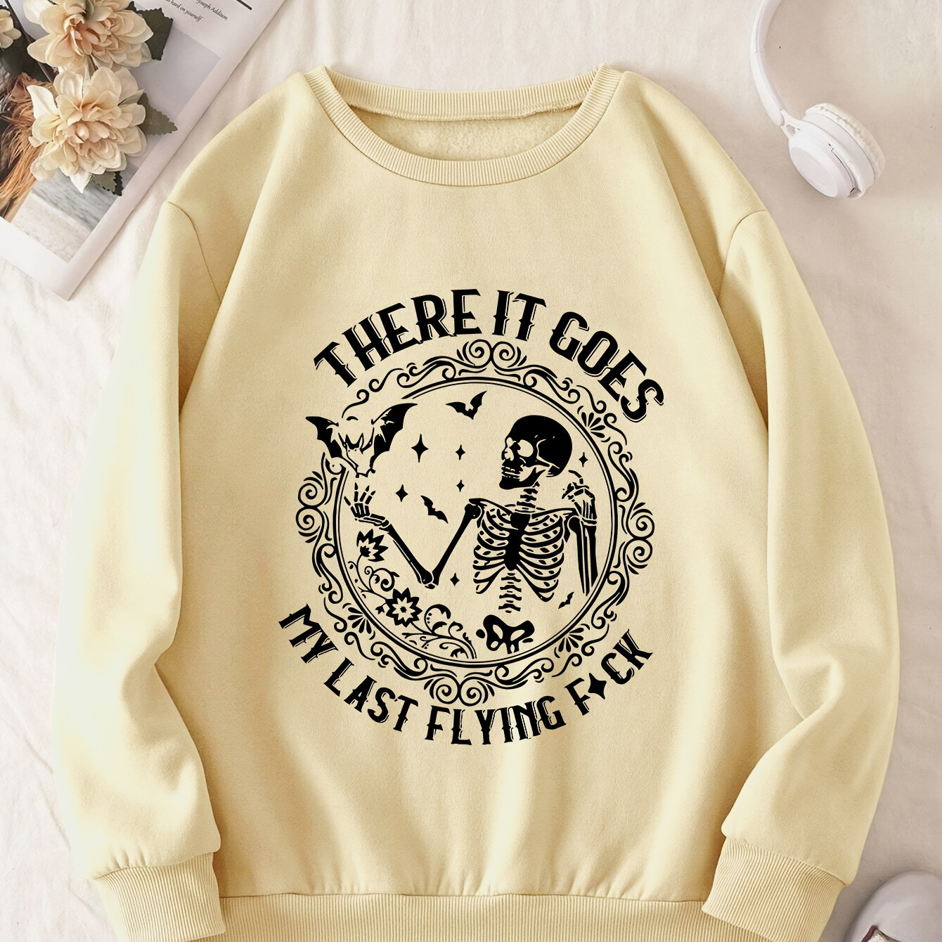 

Skull Print Sweatshirt, Crew Neck Casual Sweatshirt For Winter & Fall, Women's Clothing