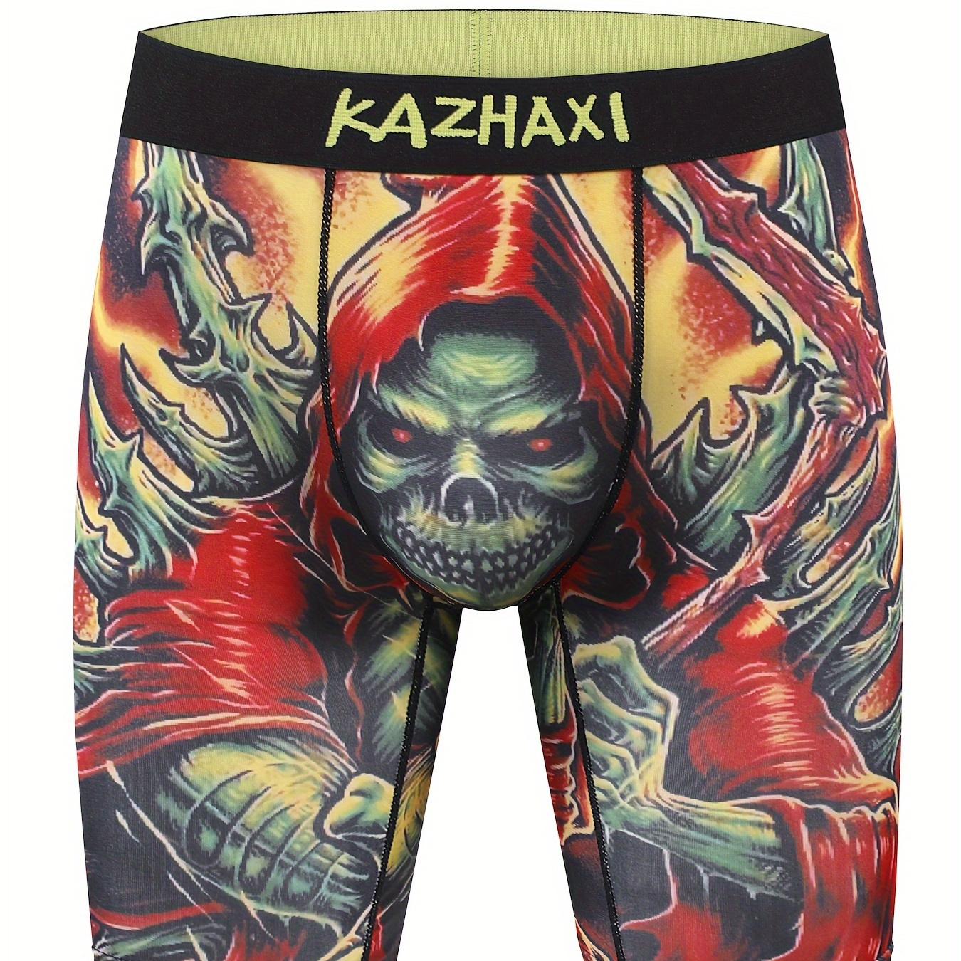 

1pc Men's Bold Skull Graphic Long Boxer Briefs Shorts, Breathable Comfy Quick Drying Stretchy Boxer Trunks, Sports Trunks, Swim Trunks For Beach Pool, Men's Novelty Underwear