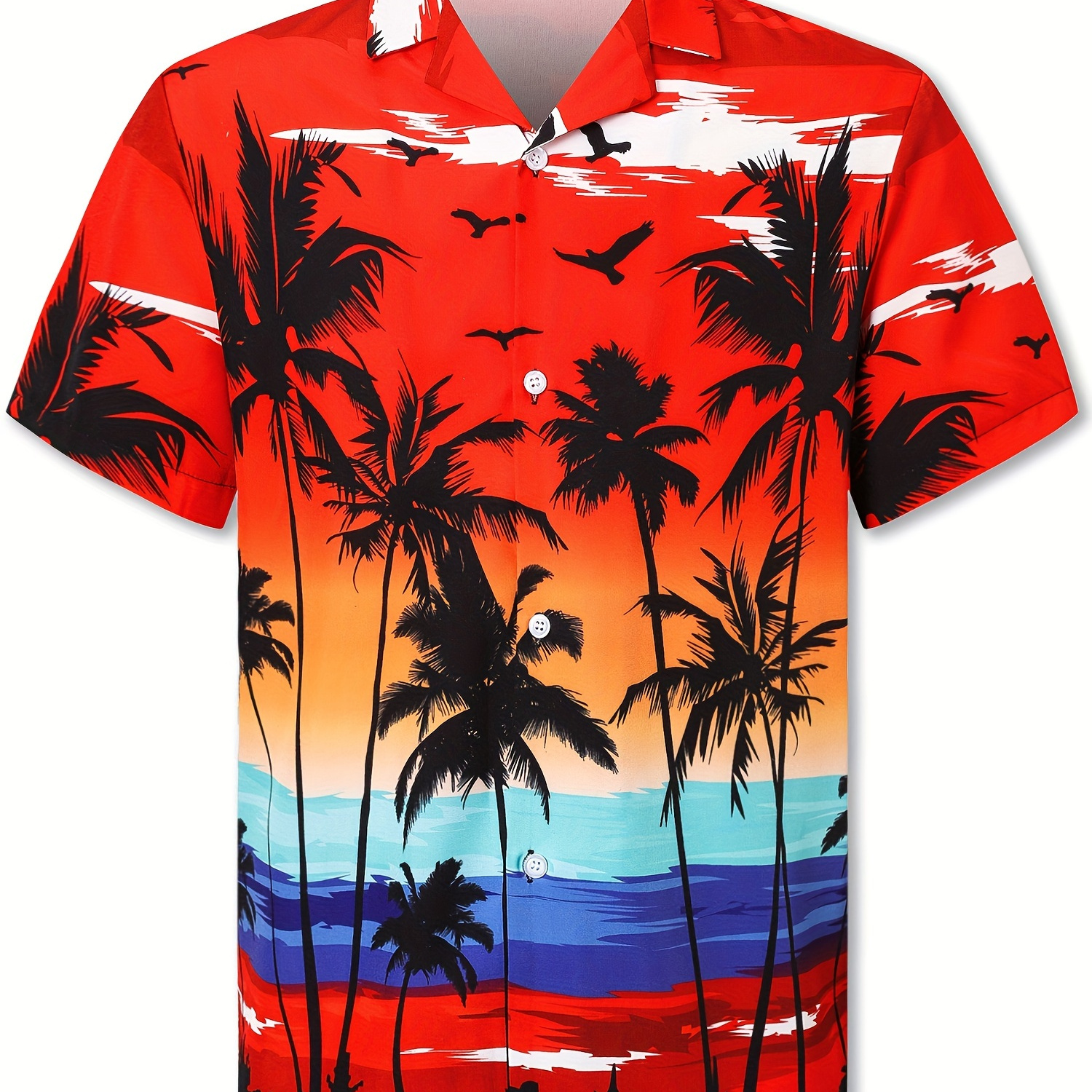 

Plus Size Men's Coconut Trees Print Shirt, Casual Button Up Short Sleeve Shirt For Outdoor Activities