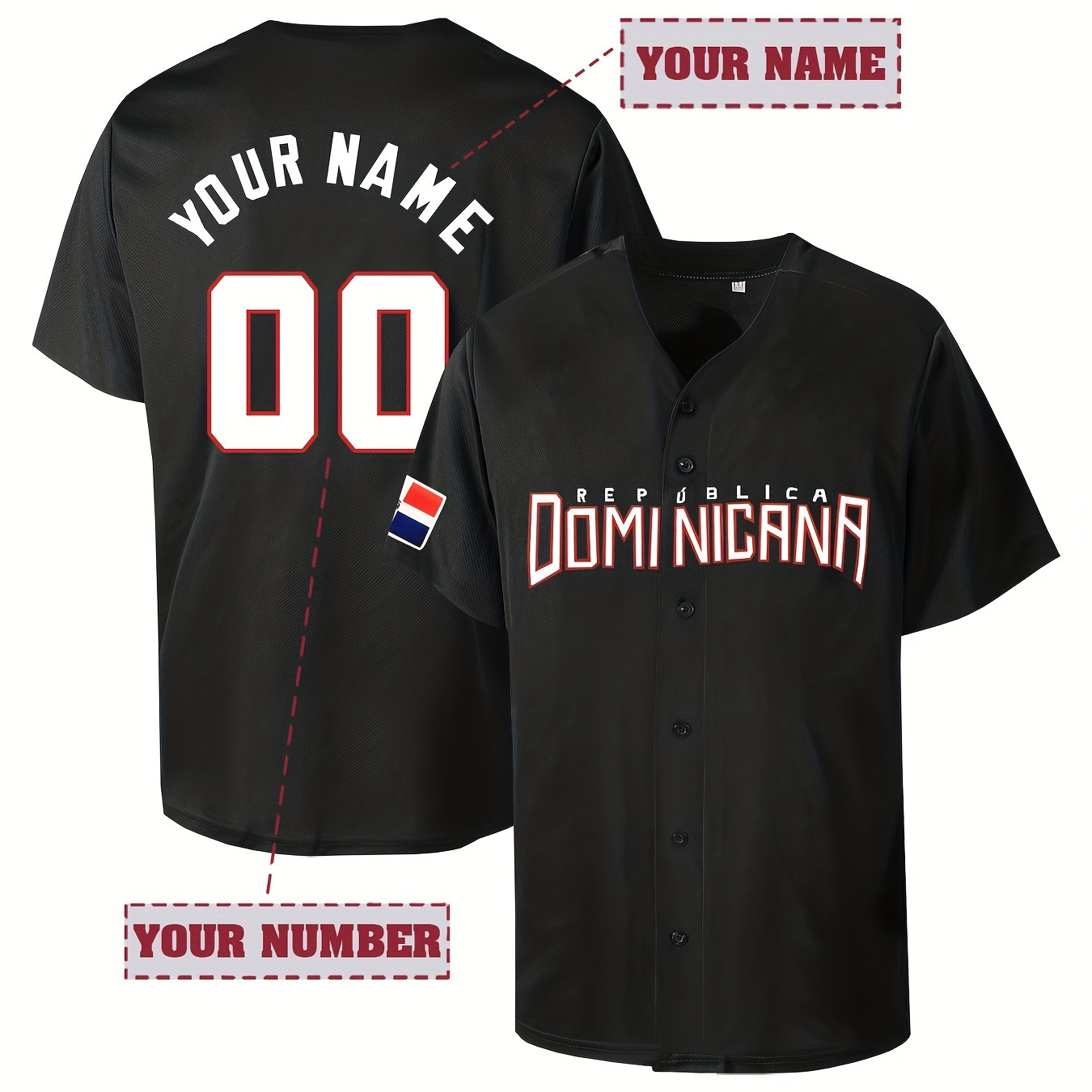 

Customizable Dominican Jersey - Fit Embroidered Polyester Top V-, Slight - Personalized And For Or