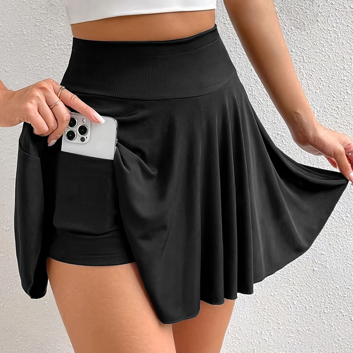 

High Waist Flare Mini Skort, Casual Solid Color A-line Skort For Spring & Summer, Women's Clothing