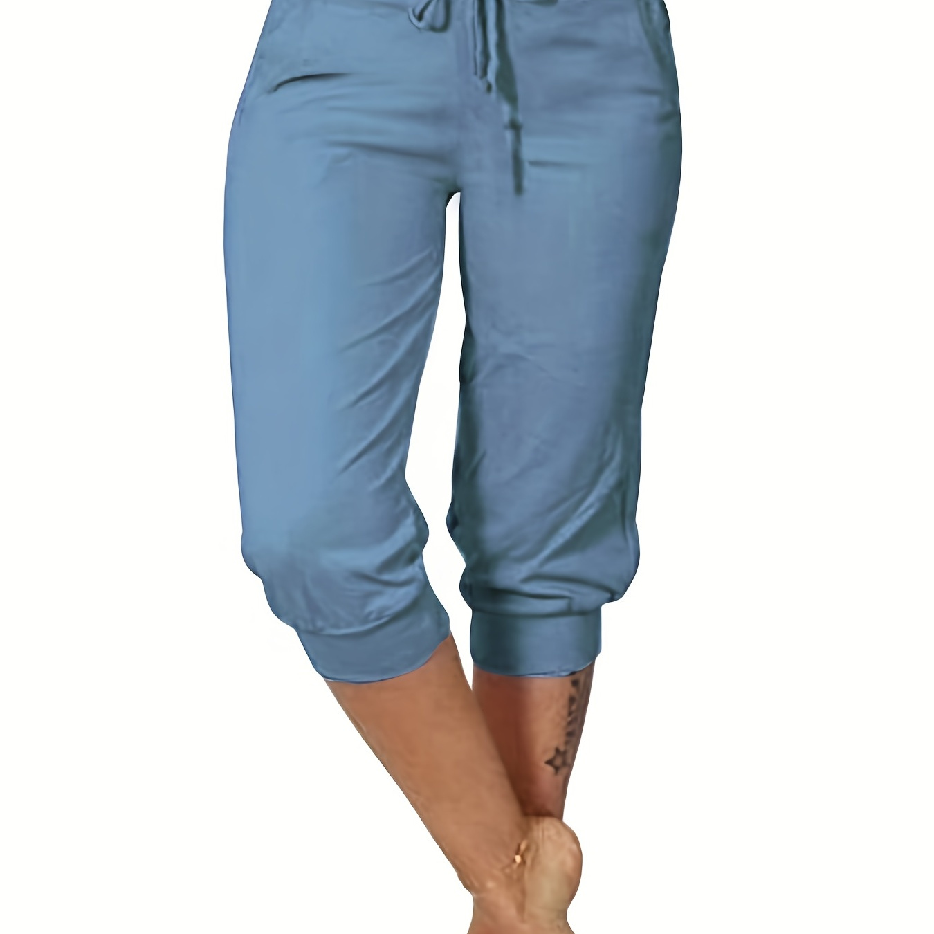 

Drawstring Capri Pants, Casual Solid Versatile Pants With Pockets, Women's Clothing