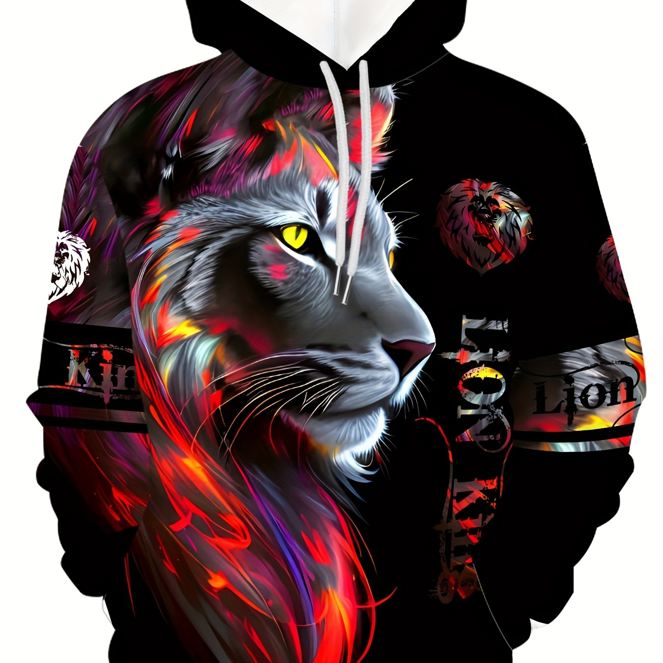 

Men's Lion Graphic Print Hoodie With Kangaroo Pocket, Casual Long Sleeve Hooded Sweatshirt For Outdoor