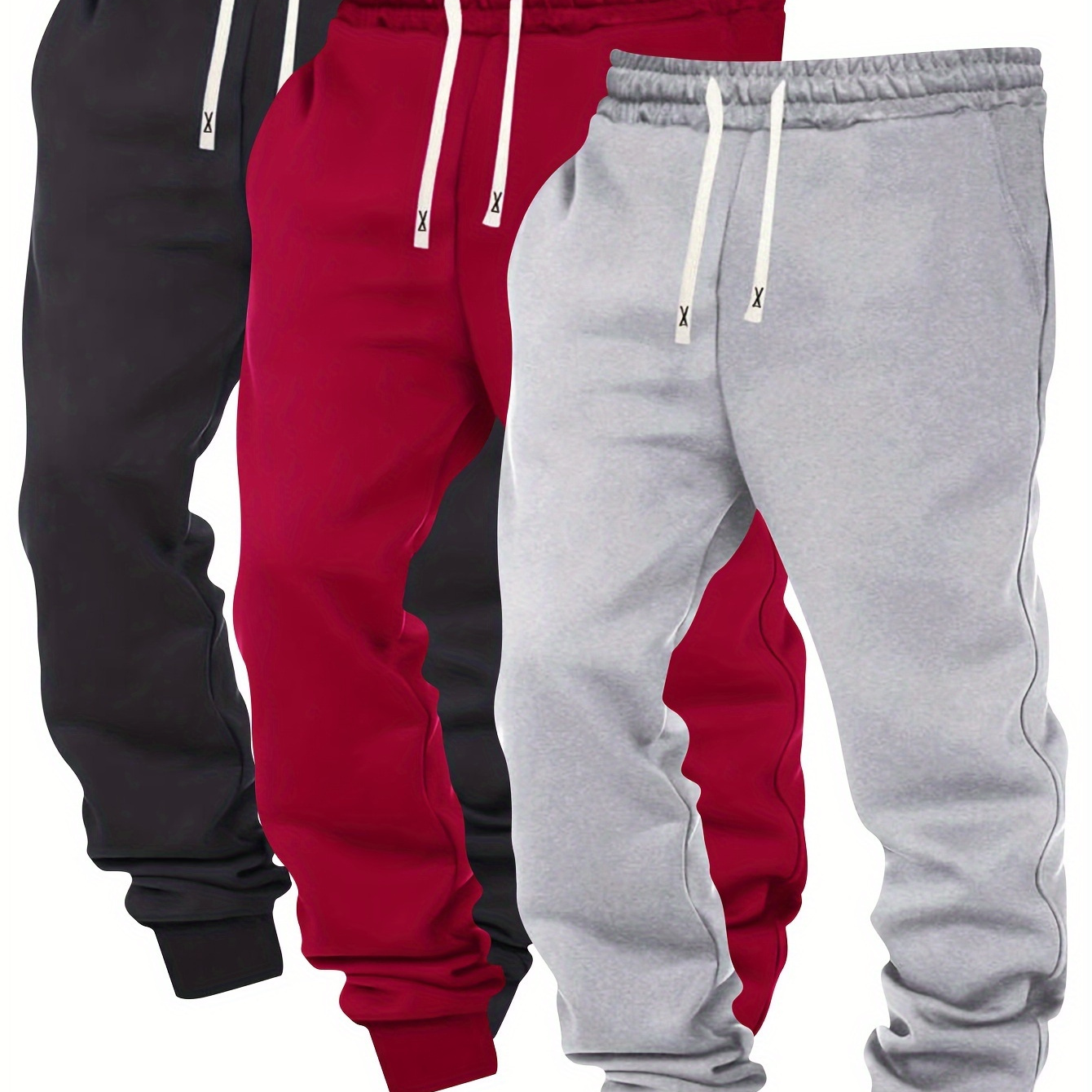 

3pcs Drawstring Waist - Athletic Sweatpants, Polyester ,