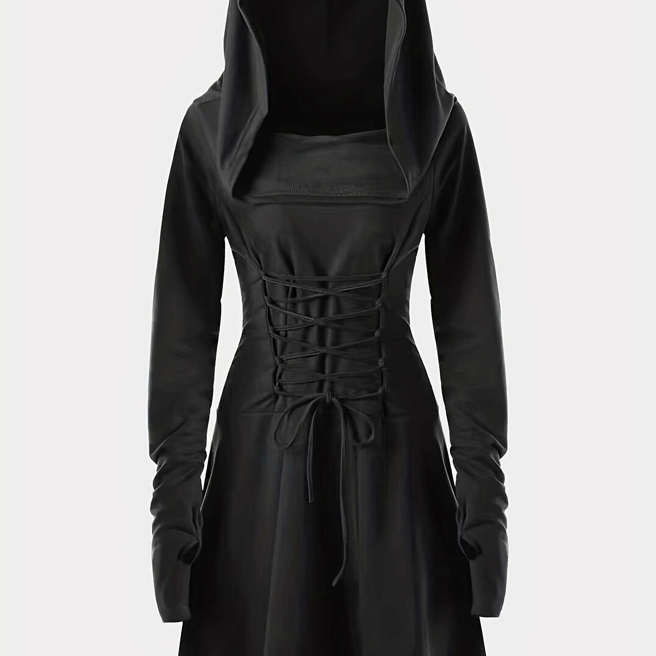 Gothic Hooded Cosplay Dress, Long Sleeve Dress For Halloween, Party, Performance, Women's Clothing