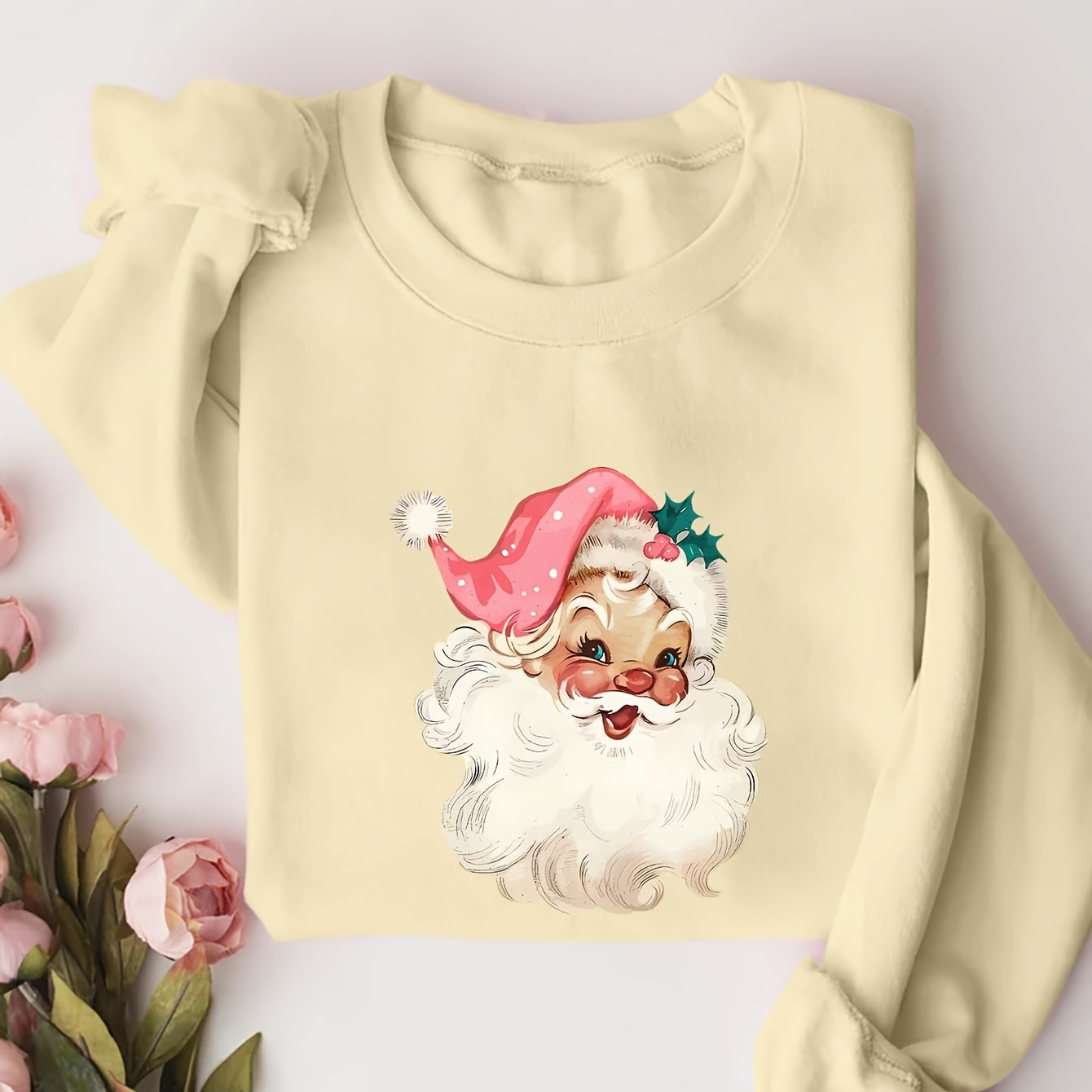 

Cozy Christmas Graphic Sweatshirt For Women - Crew Neck, Casual Polyester , Machine Washable - Fall & Winter