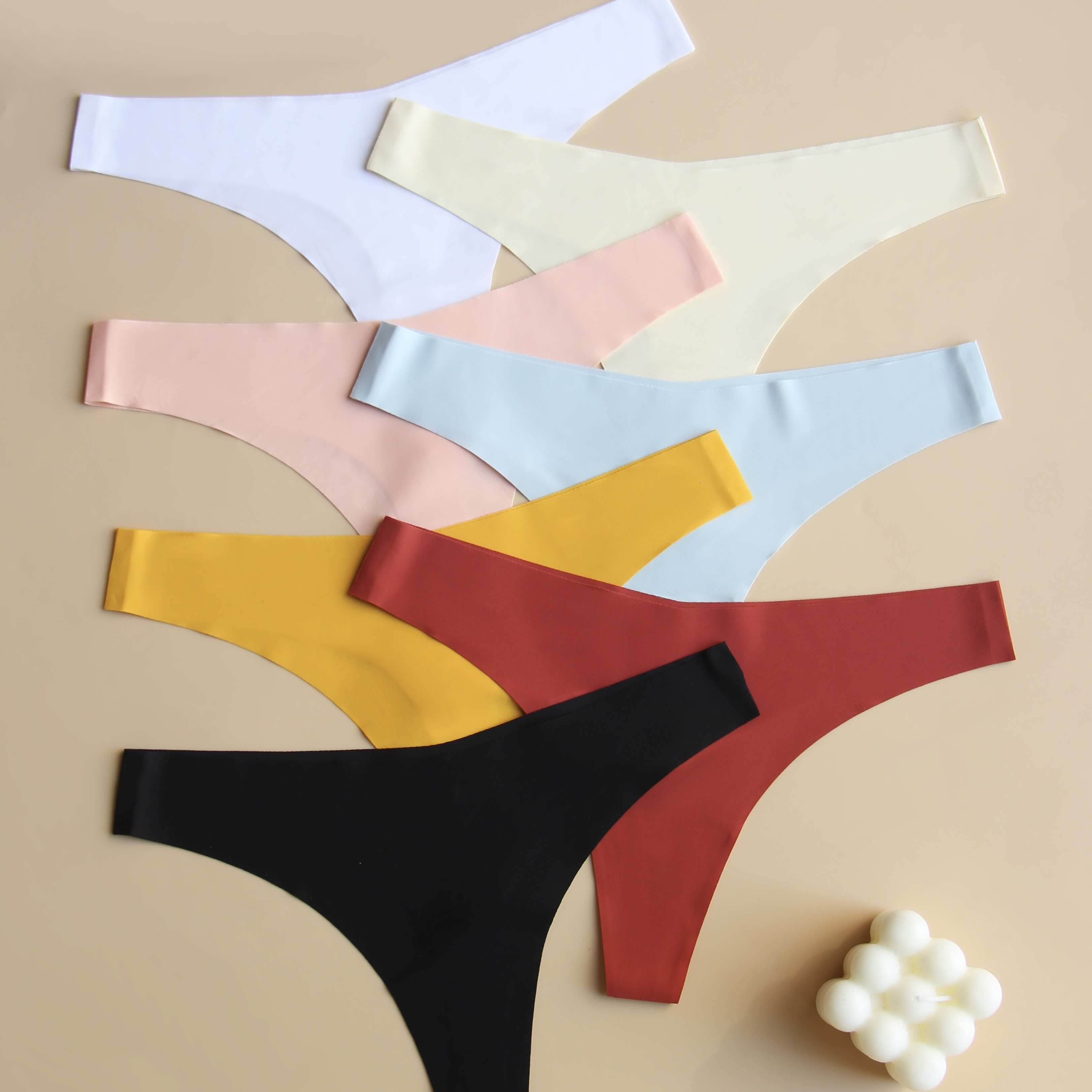 

7pcs Solid Seamless Low Waist Thongs, Simple Comfy Breathable Stretchy Intimates Panties, Women's Lingerie & Underwear