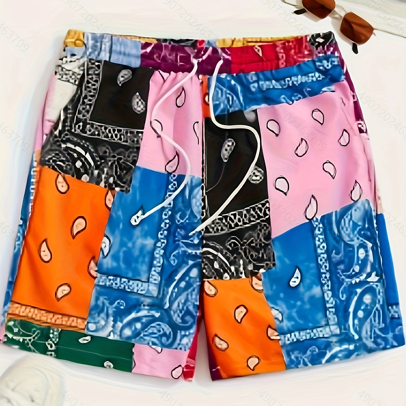 

Paisley Digital Print Beach Shorts, Casual Drawstring Waist Shorts With Pockets, Colorful Trendy Loungewear Bottoms Vacation Short Pants For Summer