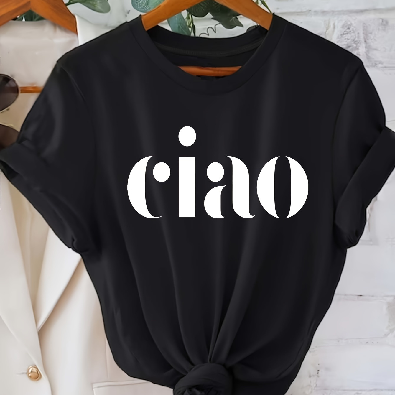 

Plus Size Ciao Letter Print T-shirt, Casual Crew Neck Short Sleeve T-shirt, Women's Plus Size clothing