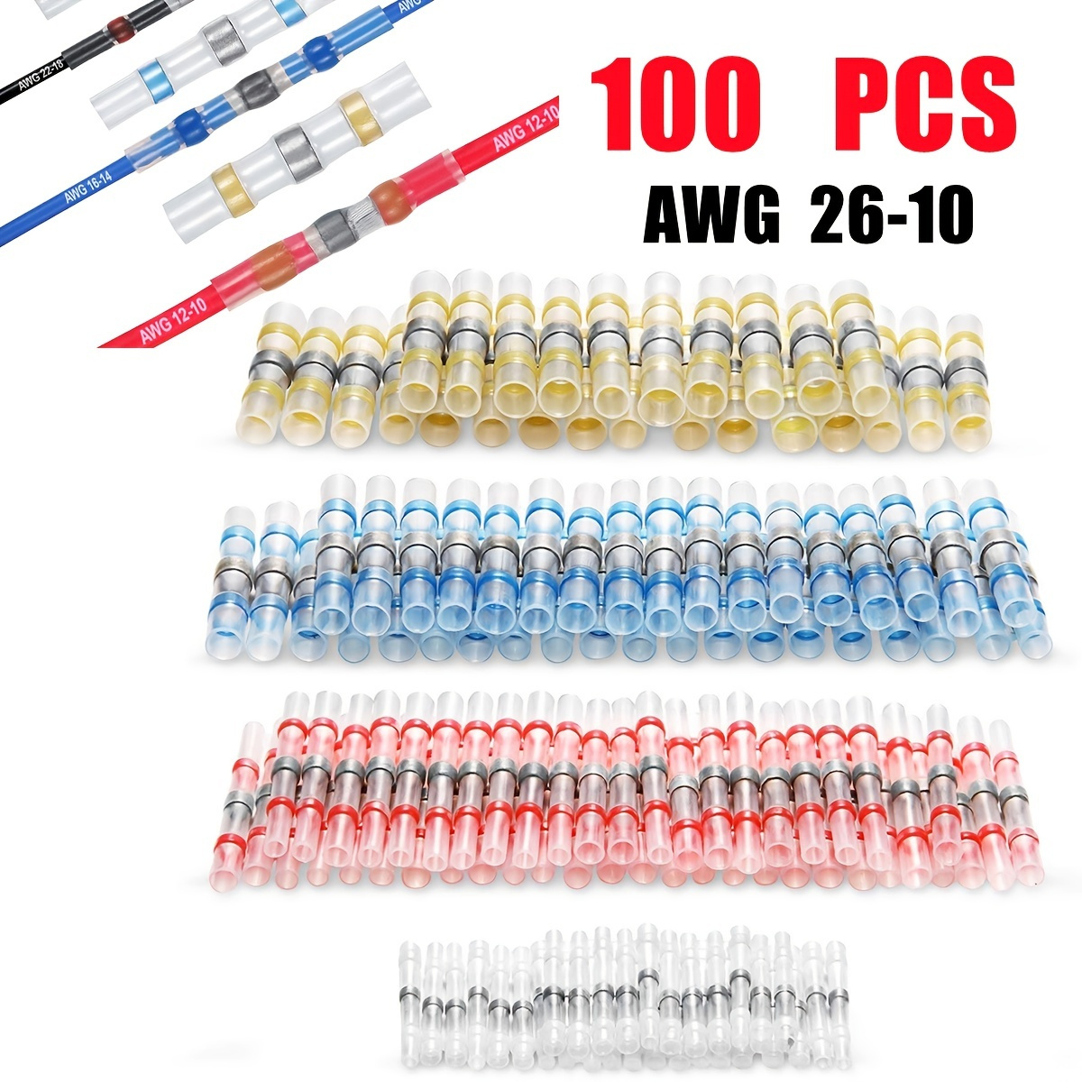 100pcs Waterproof Solder Seal Heat Connector Shrink Butt Connectors Lug Terminals Electrical Wire Car Insulated Terminal