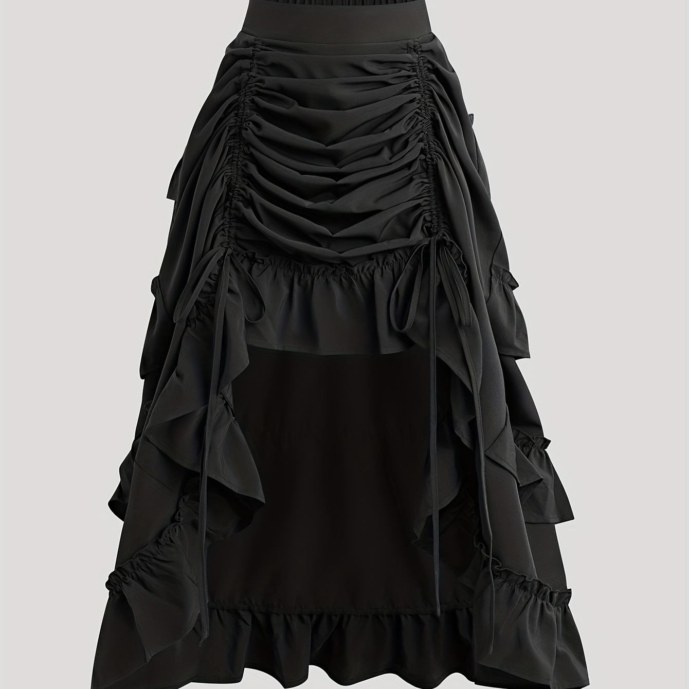 

Ruffle Trim High Waist Skirt, Stylish High-low A-line Drawstring Skirt For Spring & Summer, Women's Clothing