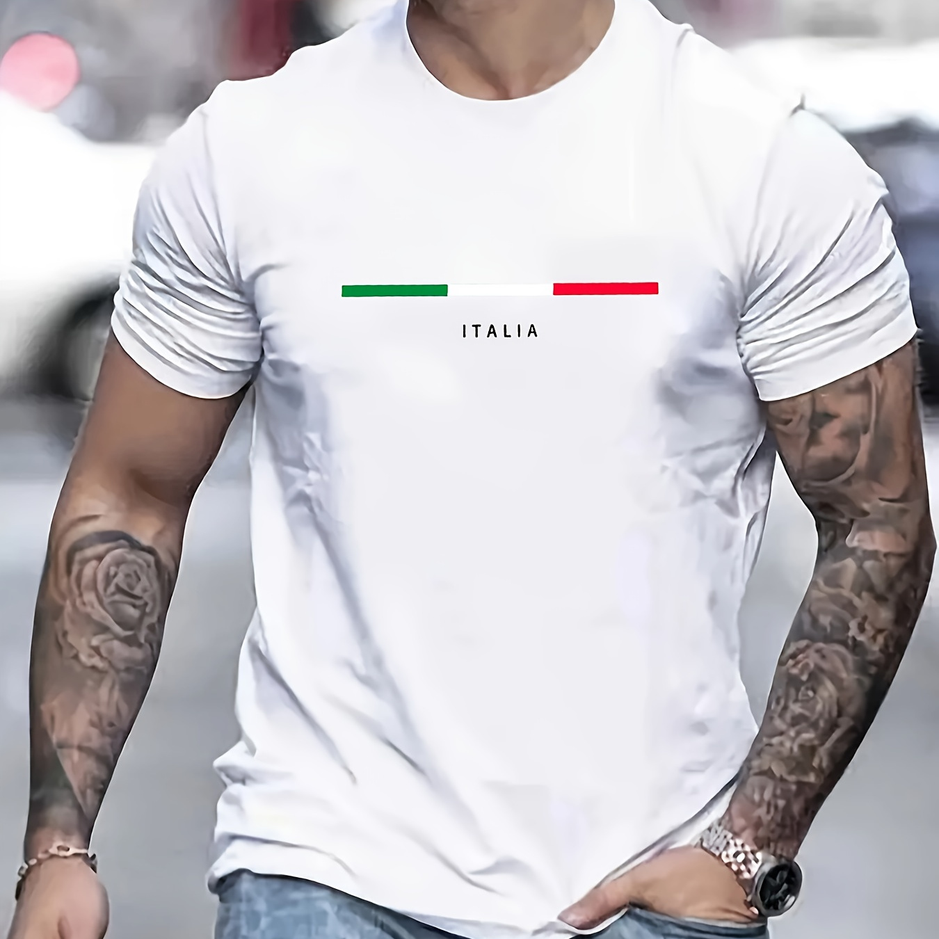 

Italia Print Men's Round Neck Top Simple Versatile Casual Fashion Skin-friendly Breathable Tee New Classic Trendy Short Sleeve Sports T-shirt For Spring Summer Daily Commute