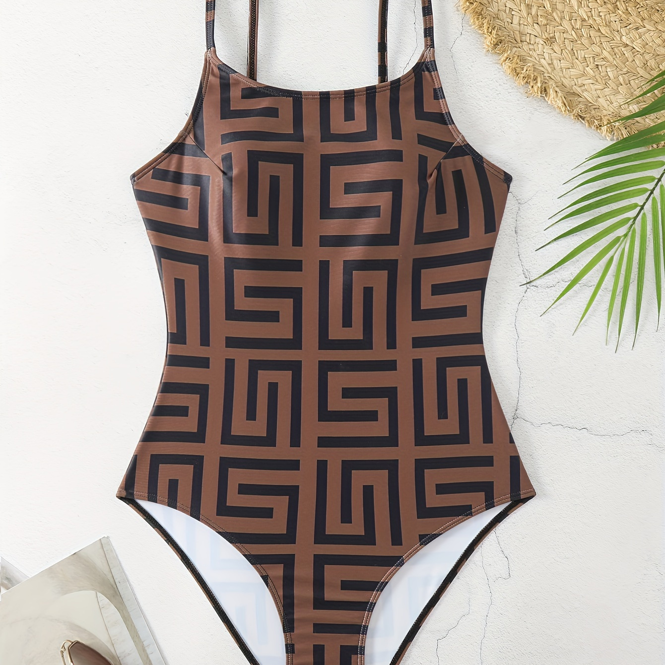 

Geometric Print Spaghetti Strap One-piece Swimsuit, Retro Neduyn Stretch Bathing Suits, Women's Swimwear & Clothing