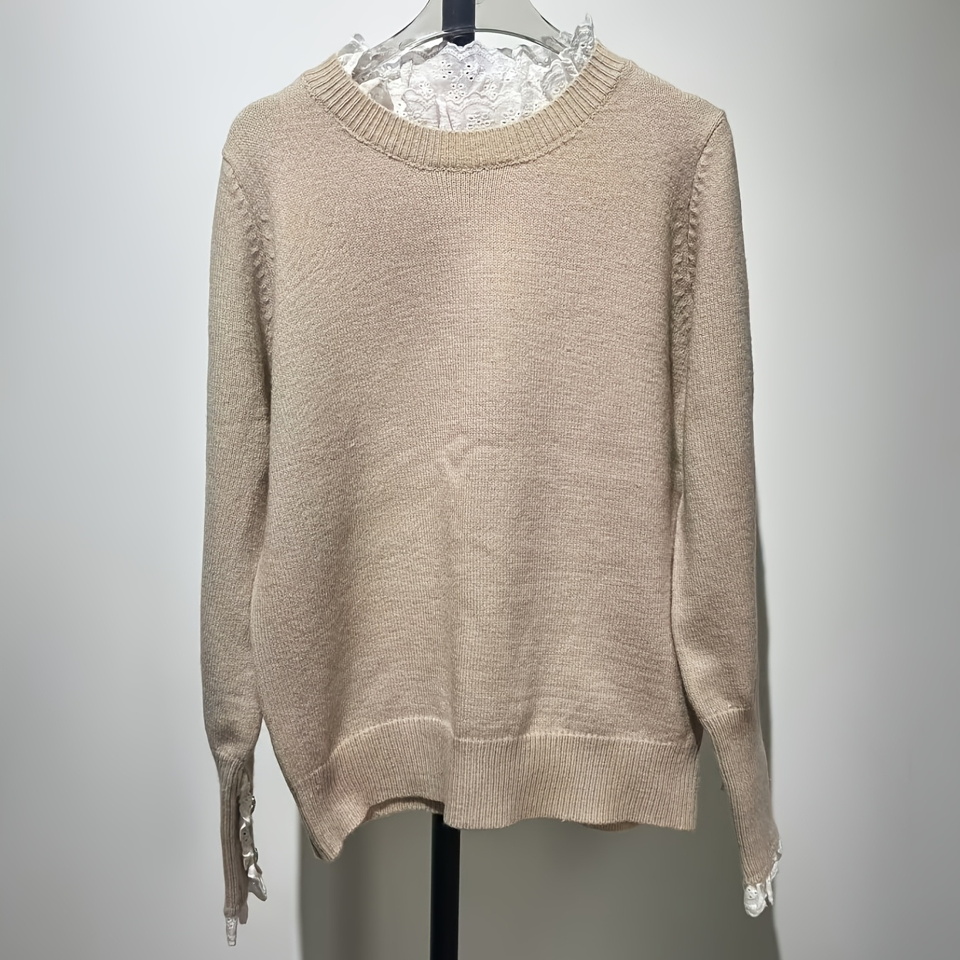 

Sweat à Capuche Tricoté avec Bordure en Dentelle pour Automne et Hiver