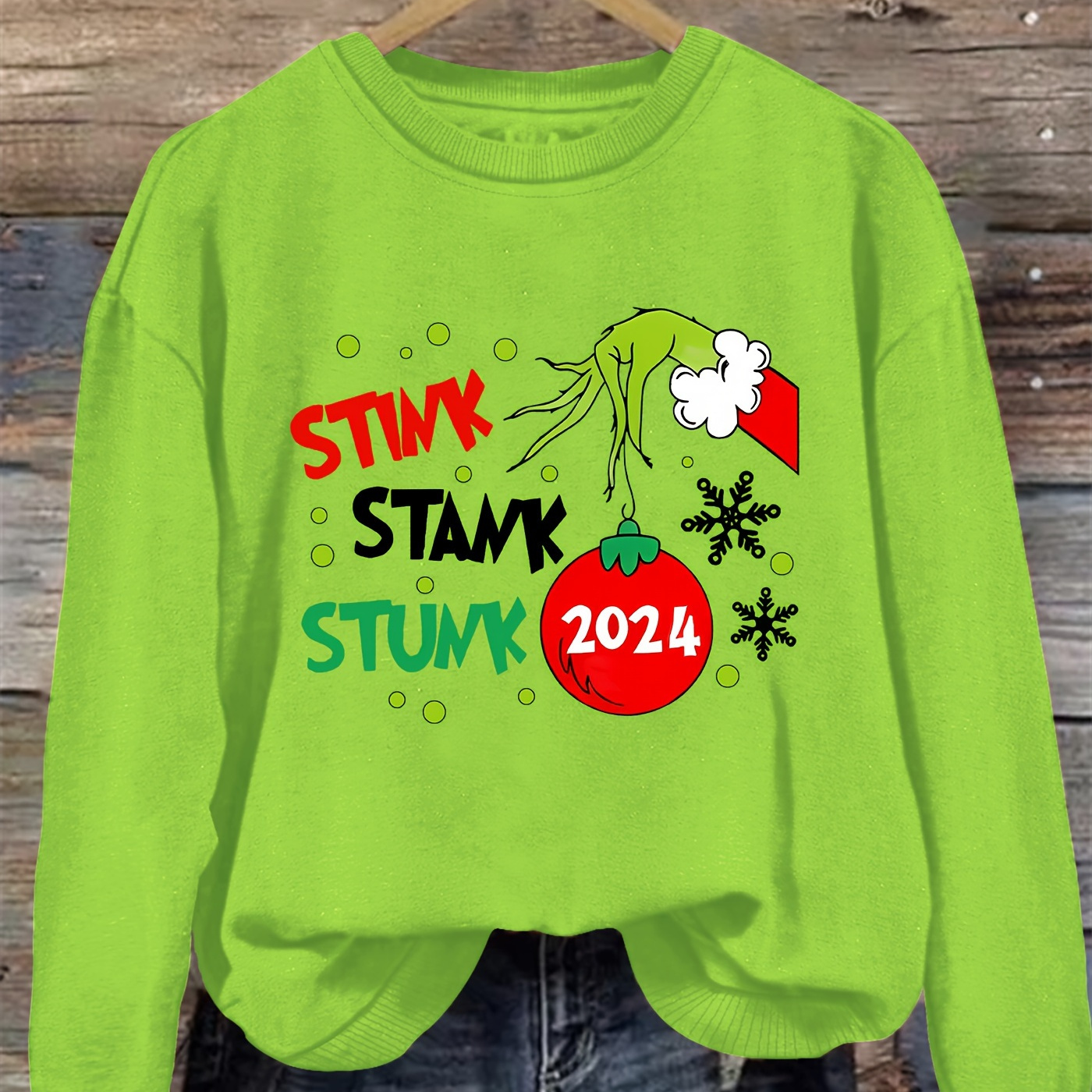 

1pc Women's Casual Christmas Theme Printed Loose Neck Sweatshirt, Polyester Knit Fabric, Letter Pattern, Autumn/ Top