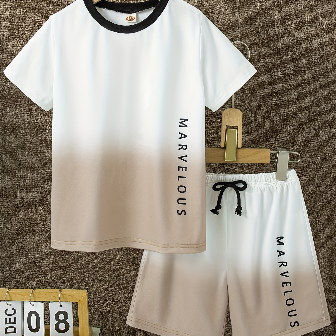 

2pcs Boys Casual Gradient Letter Graphic Print Short Sleeve T-shirt & Shorts Set, Comfy Summer Boys Clothes