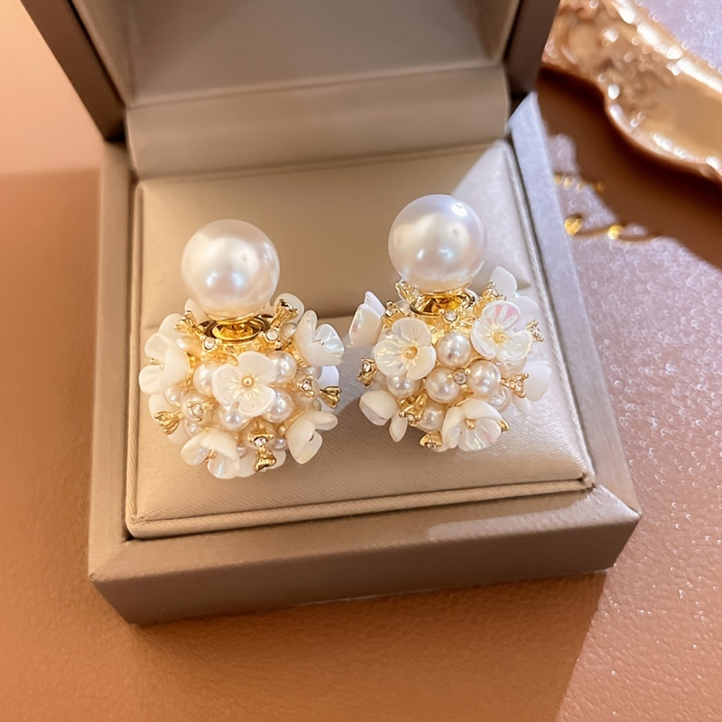 

Flower Faux Pearl Ball Earrings Creative Jewelry For Women Girls Decor