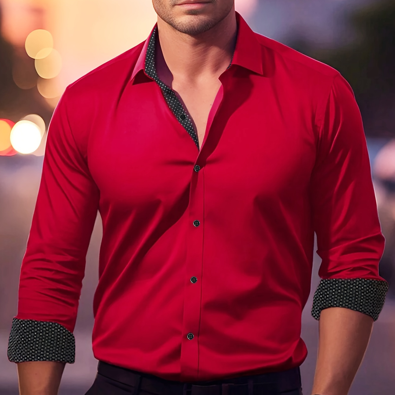 

Chemise de costume contrastée pour homme avec motif à , chemise habillée ajustée à col à à manches longues pour les professionnelles et