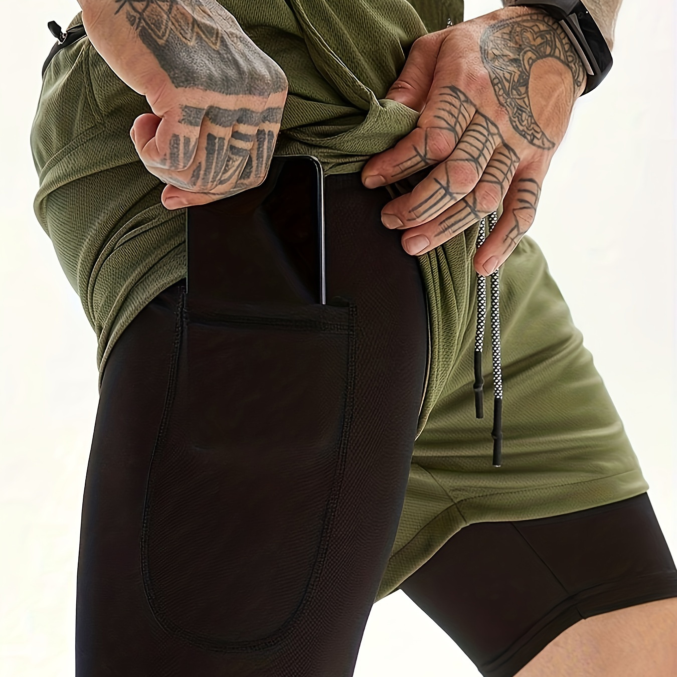 

2-in-1 Double Layer Shorts With Inner Pocket, Men's Sports Shorts For Summer Gym Workout Training