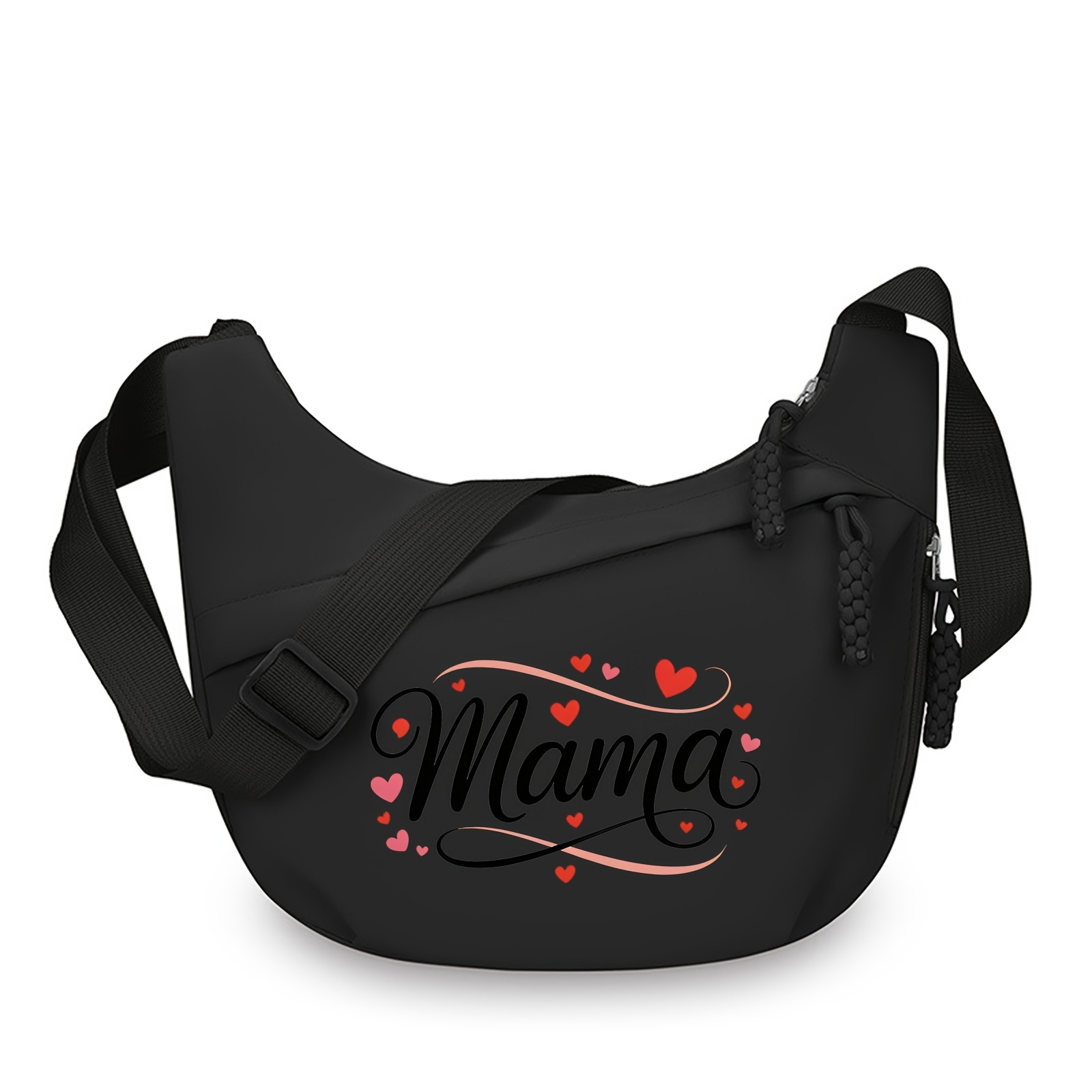 TEMU Mother's Day Themed Elements, Creatively Designed With "mama" And A Heart Pattern, This Women's Bag Features A Double-layer Zipper Design For