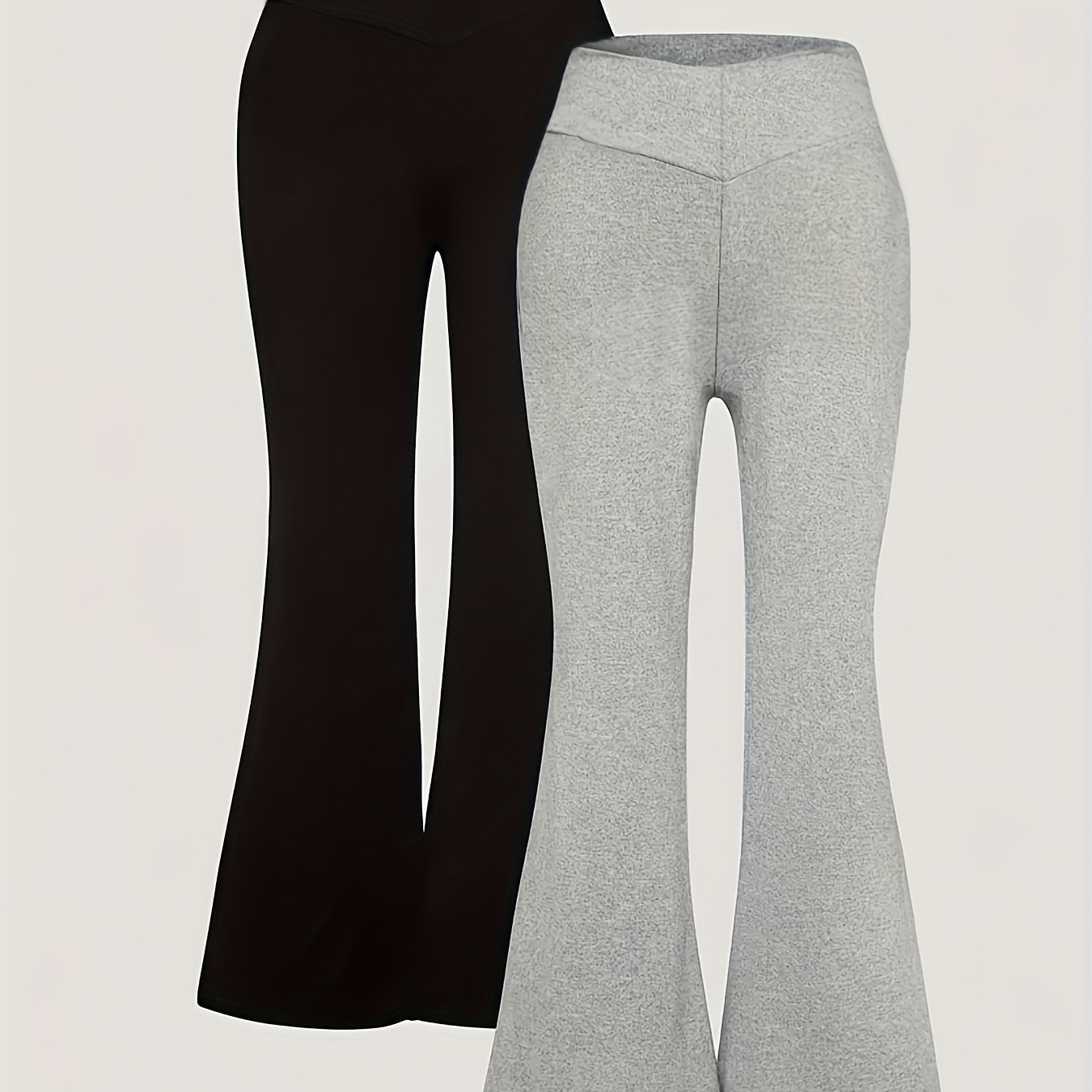 A Set of Two Tween Girl Spring And Autumn Casual Stretchy High-Waisted Solid Color Flared Pants, Machine Washable, Comfortable And Easy to Care For, Suitable for Outdoor Wear, Perfect for Casual Outings, And Suitable for All Seasons.