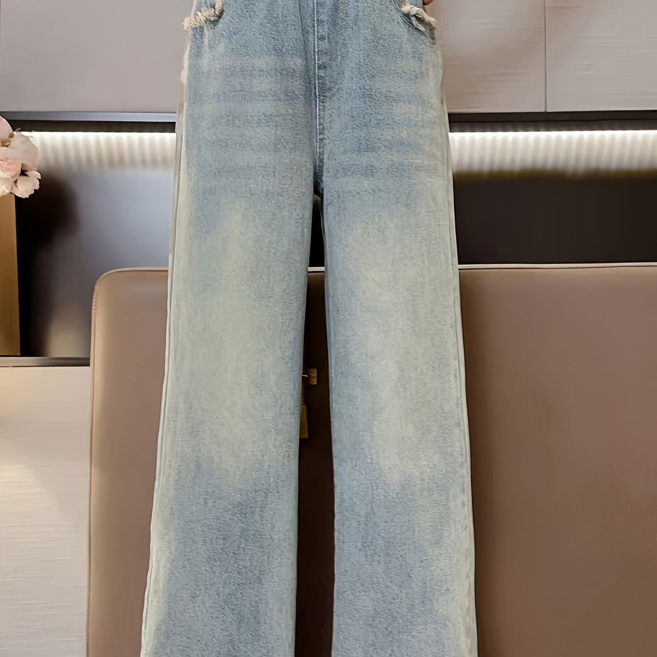 Retro Style Teen Girls High Jeans Straight Wide Leg - Temu