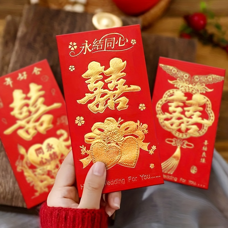 1 Pack/6pcs, enveloppe rouge chinoise, enveloppes rouges, sac d'argent de  bénédiction d'engagement Edding