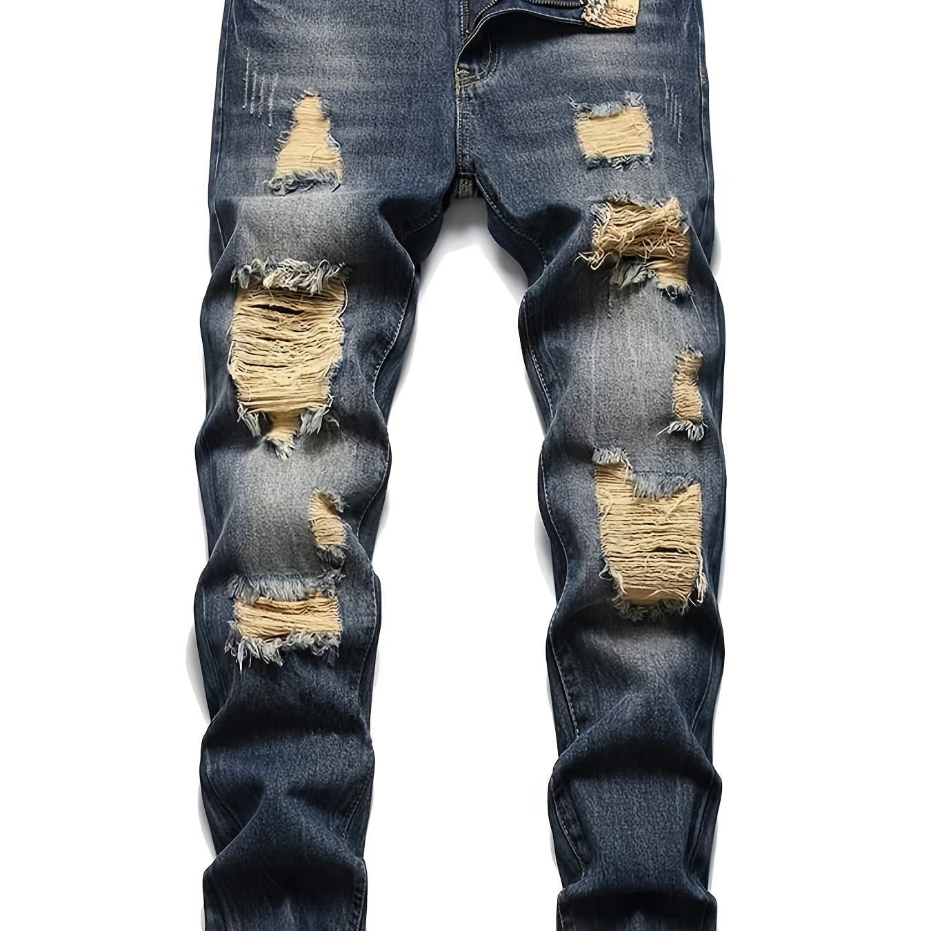 

Regular Fit Ripped Jeans, Men's Casual Street Style Distressed Denim Pants For All Seasons
