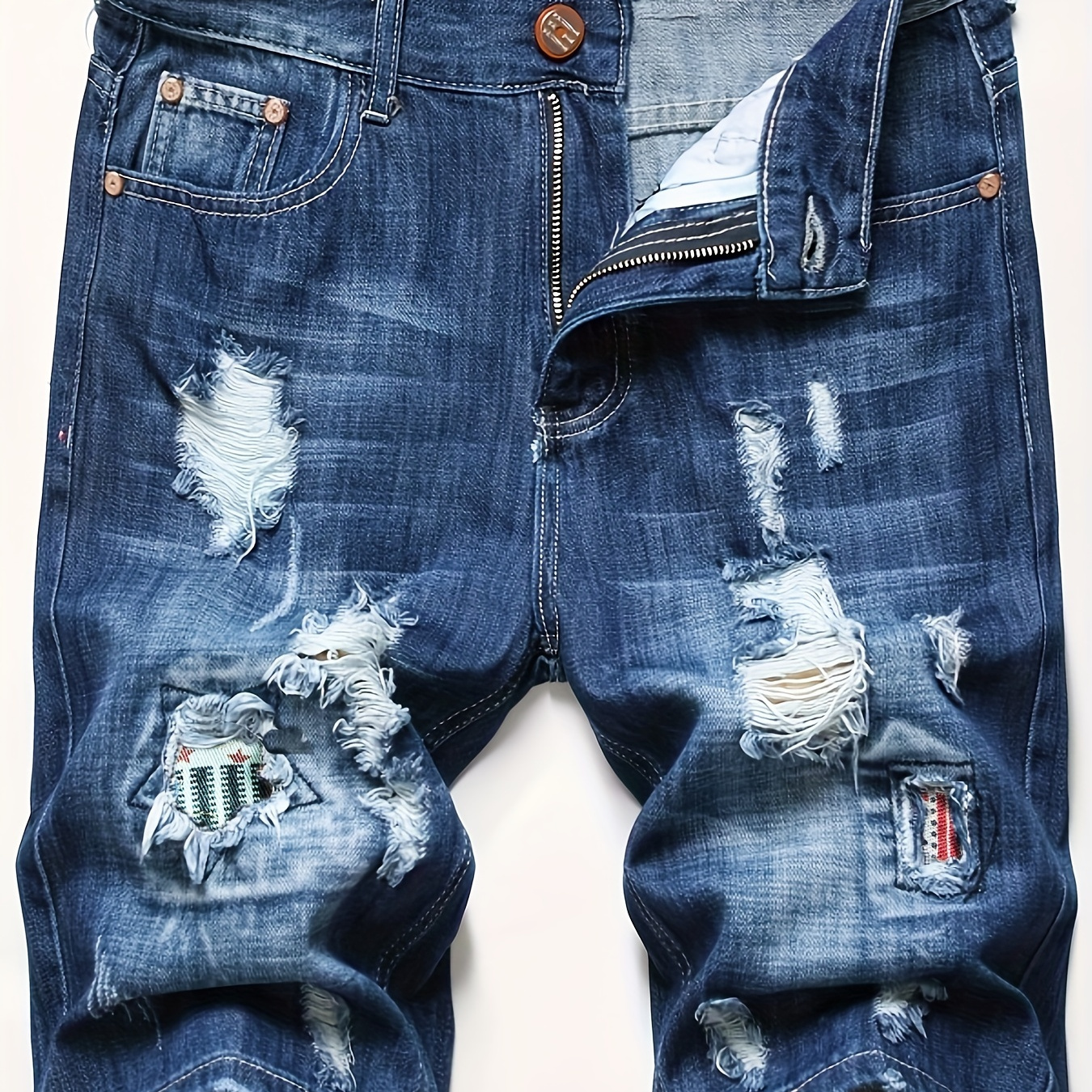 

Loose Fit Ripped Denim Shorts, Men's Casual Street Style Distressed Denim Shorts For Summer Jorts, Bermuda Shorts