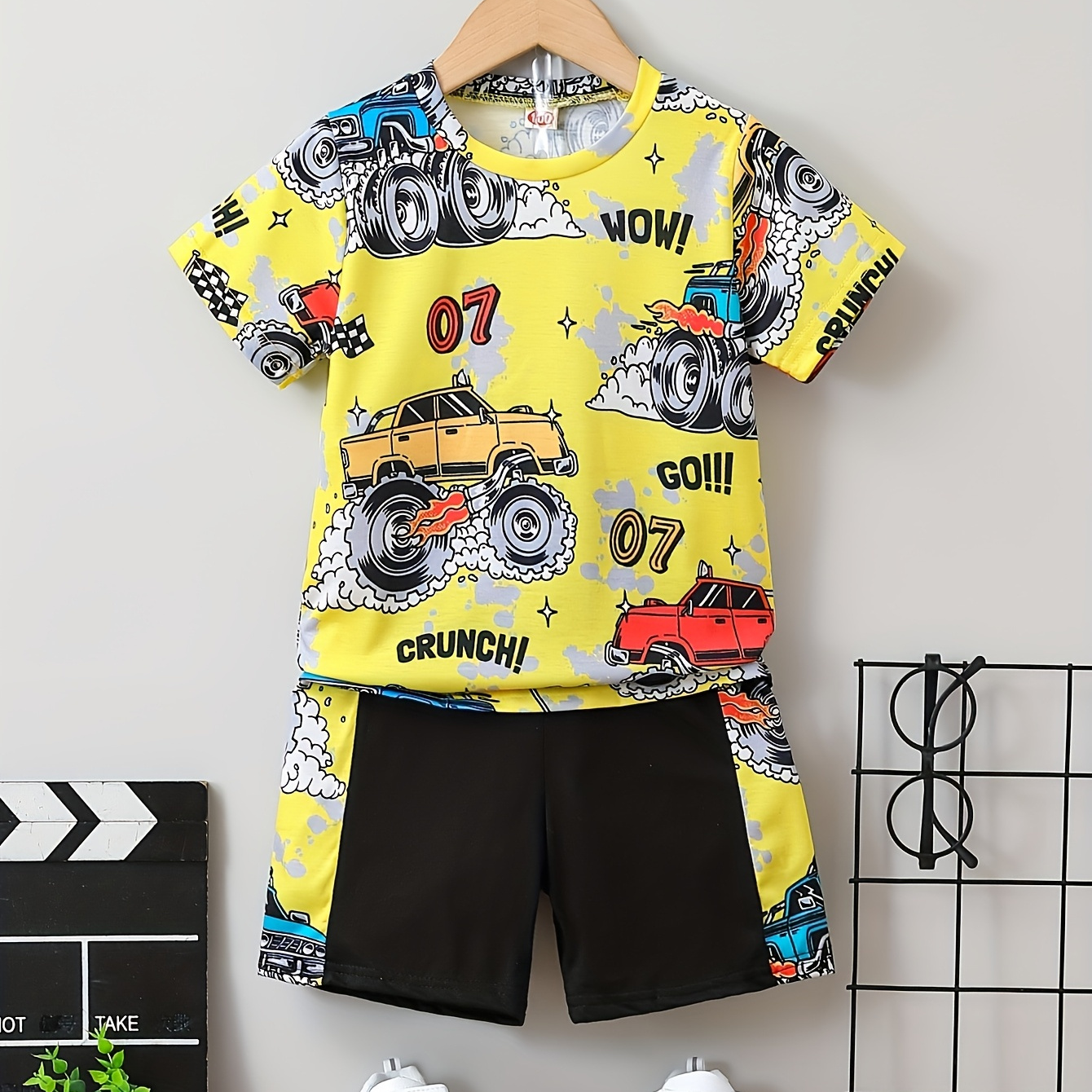 

Boys' Summer Casual Outfit Set - Comfy Polyester & Spandex , Geometric Pattern T-shirt And Shorts, , Outdoor