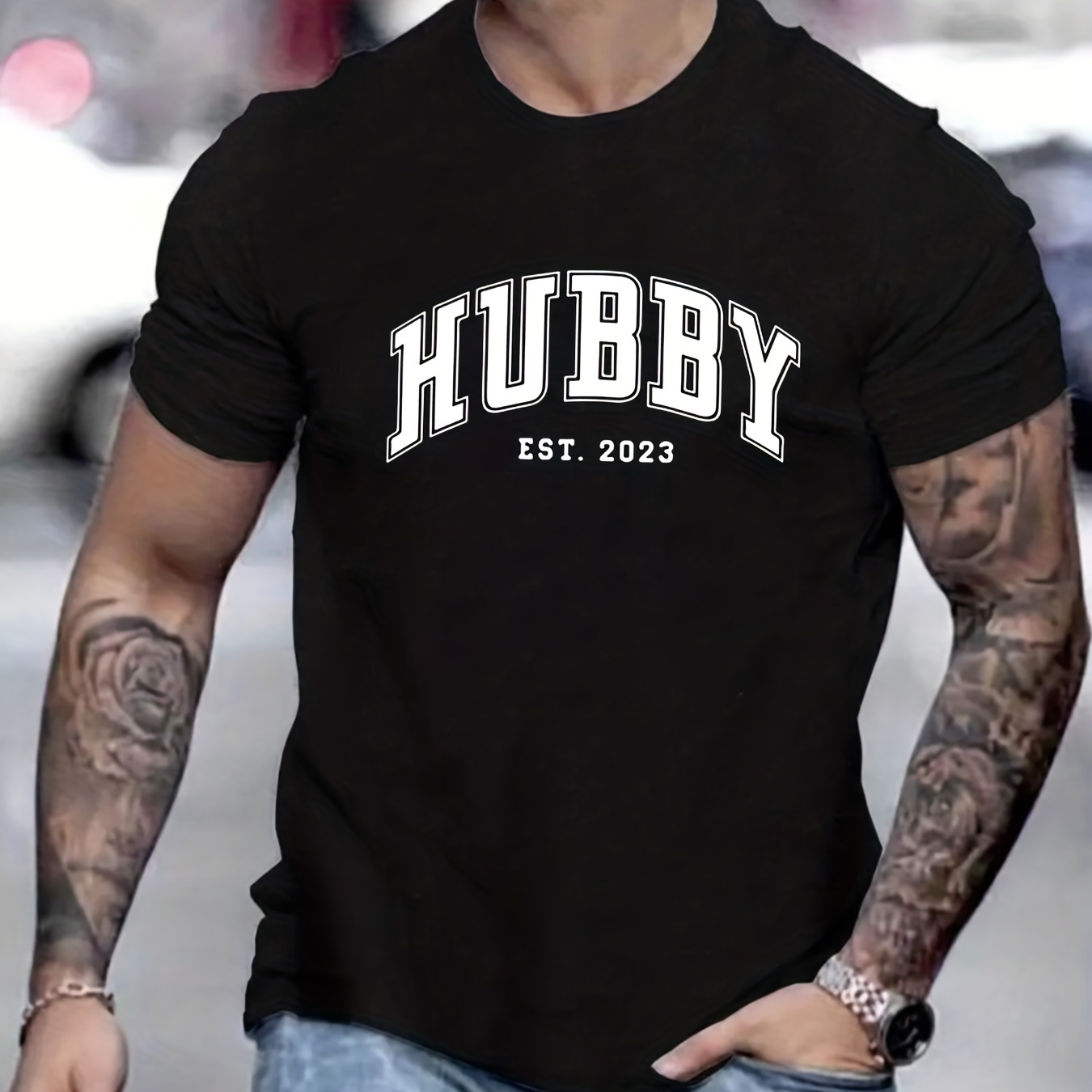 

Print T-shirt, Men's Casual Stretch Round Neck Tee Shirt For Summer