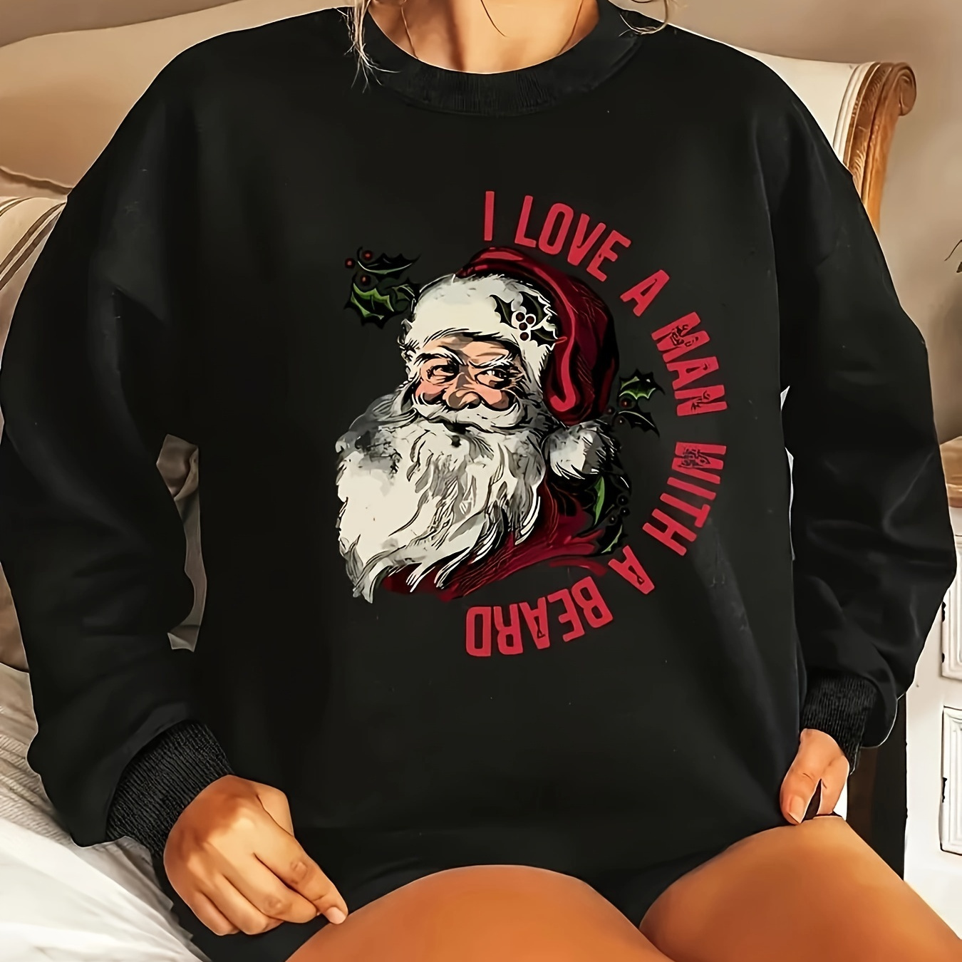 

Plus Size Santa Clause Graphic Print Sweatshirt, Crew Neck Casual Sweatshirt For Fall & Spring, Women's Plus Size Clothing For Christmas