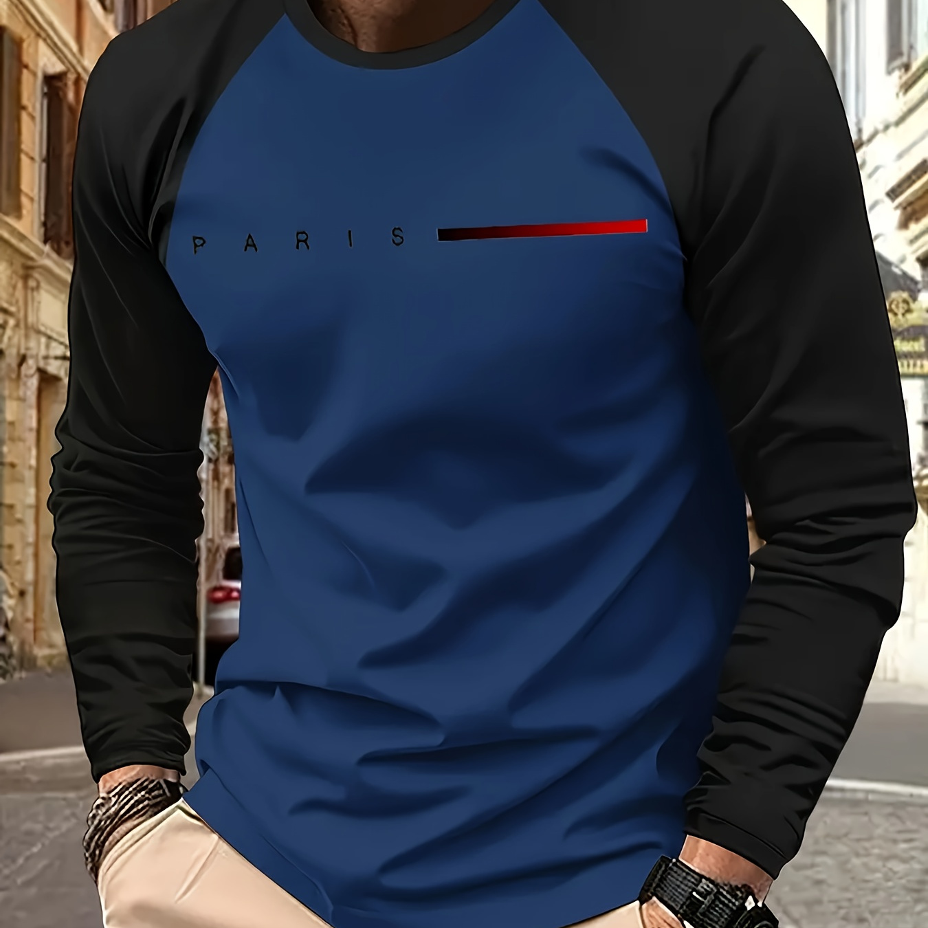 

T-Shirt à Manches Longues pour Homme - Col Rond Confortable en Polyester avec Détail de Rayure , Idéal pour le Port Décontracté et Sportif en Automne/Hiver