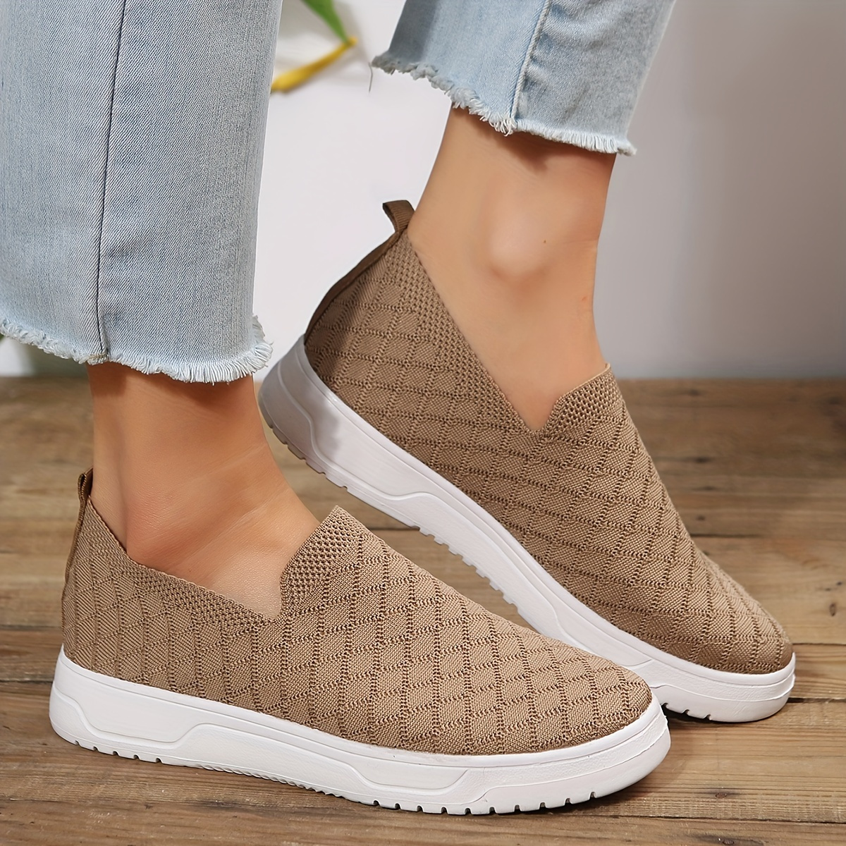 Womens Knit Slip On Sneakers Temu