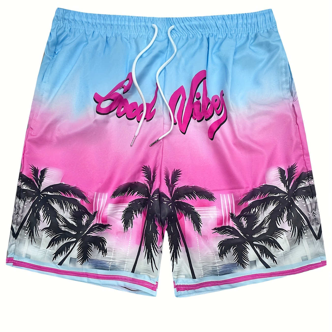 

Coconut Trees Pattern Print Men's Gradient Beach Shorts Activewear, Drawstring Quick Dry Shorts, Lightweight Shorts For Summer Holiday Beach Surfing
