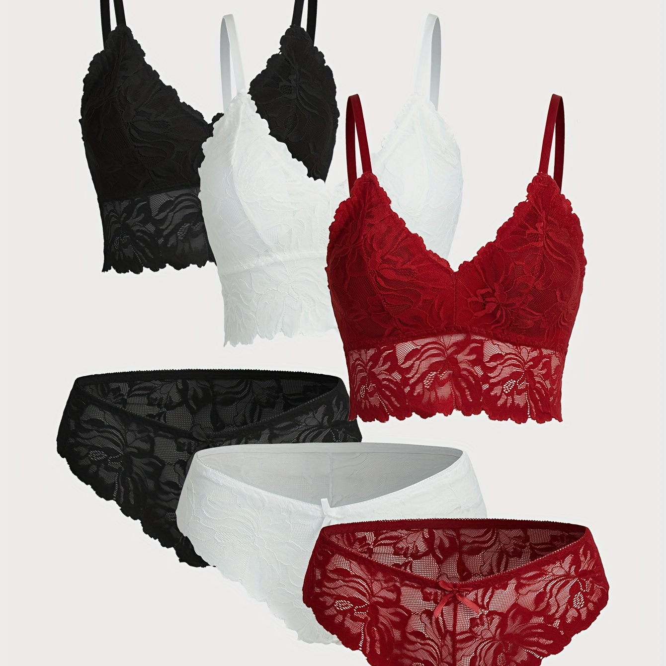 

3 De Soutien-gorge Et Culottes En Dentelle Florale, Ensemble De Lingerie Avec Soutien-gorge Push-up Et Culottes À Nœud Papillon, Lingerie Et Sous-vêtements Pour Femmes