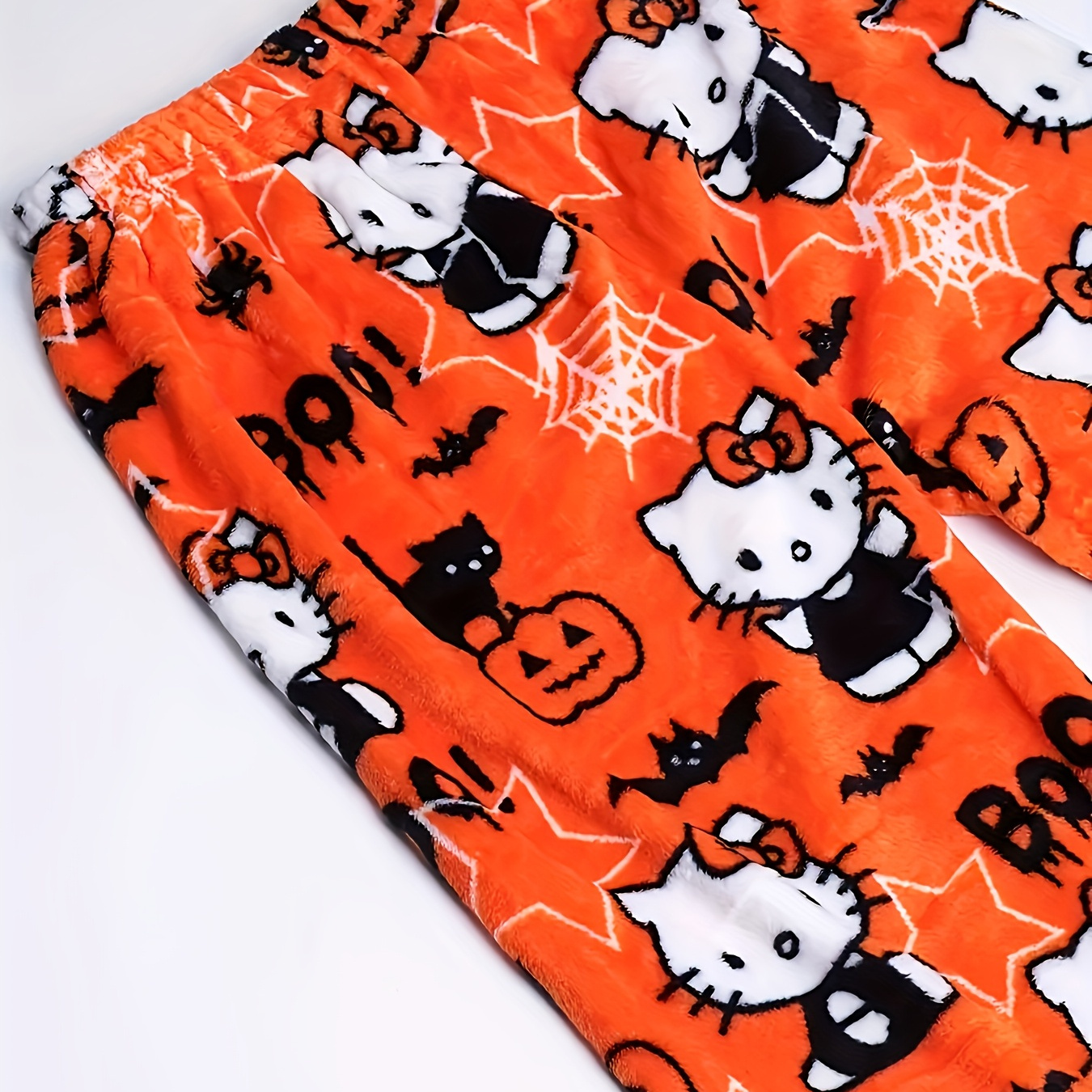 

Sanrio Hello Kitty Women's Cozy Flannel Sleep Pants - Cute Halloween Design With Bats, Pumpkins & Stars, Warm & Comfortable Elastic Waist For Autumn And Winter, Sanrio