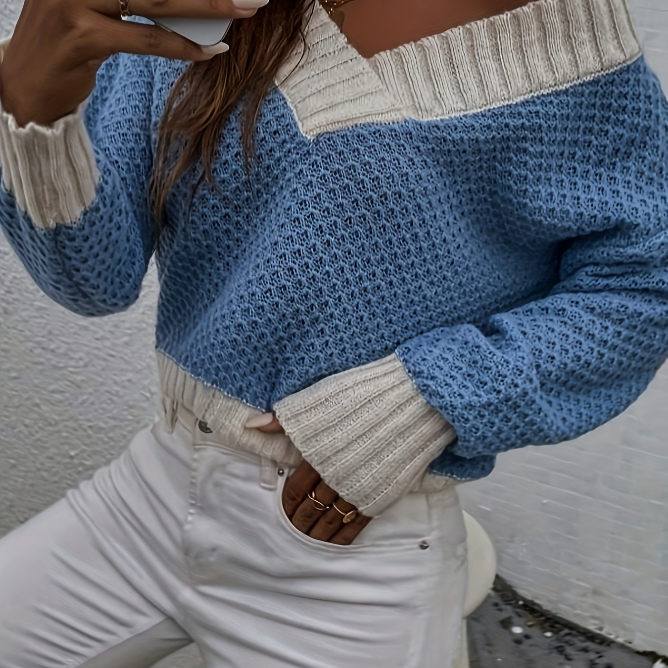 

Knit Sweater, Long Drop Shoulder Pullover Sweater, Women's Clothing