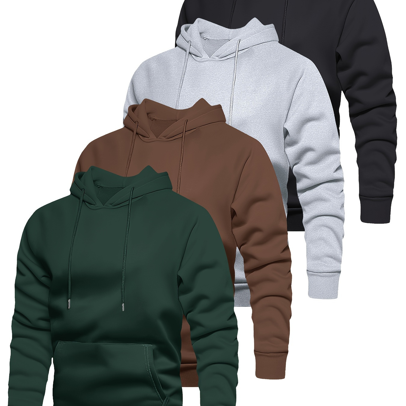 

4pcs Men's Lightweight Hoodies - Casual & Sporty Long Sleeve Pullover With Kangaroo Pocket, Spring/fall