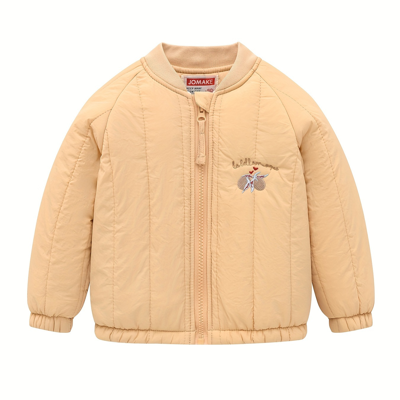 

Jomake Kids Baseball Collar Quilted Jacket - Casual Long Sleeve Polyester Embroidered Coat With Non-stretch Fabric, Fall/winter Season Filler Polyester Fiber, Lightweight Warm Outerwear