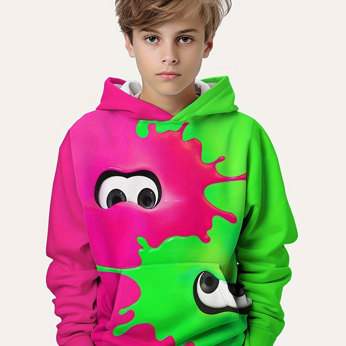 

Novelty Color Block Cartoon Ink 3d Print Boys Hoodie, Stay Stylish And Cozy Sweatshirt - Perfect Spring Fall Winter Essential For Your Little Fashionista!