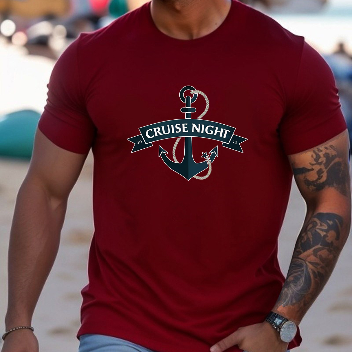

Anchor & Letter Print Men's T-shirt For Summer Outdoor, Casual Male Clothing